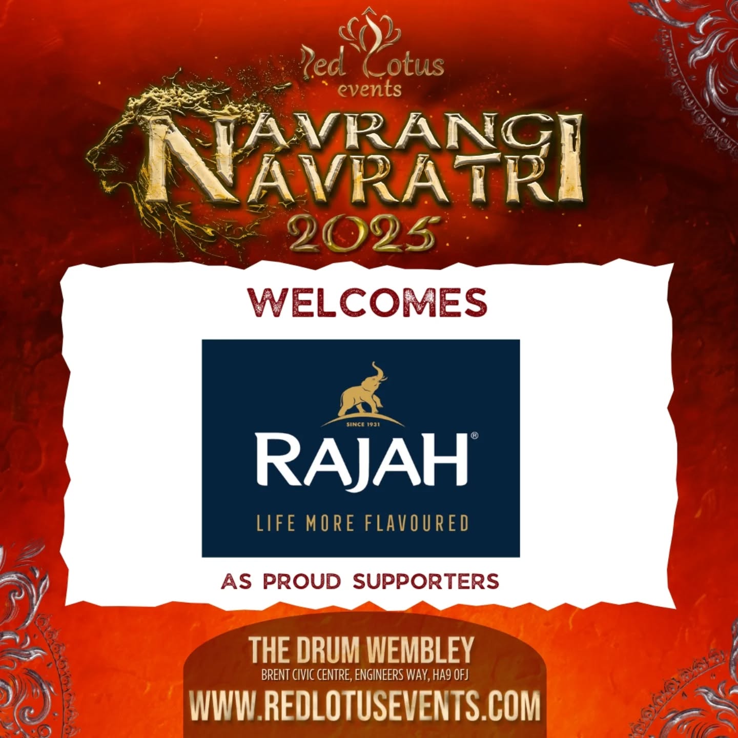 ✨ Thank you Rajah Spices ✨
We’d like to take a moment to express our heartfelt gratitude for your incredible support of Navrangi Navratri 2025. Your generosity and kindness have been instrumental in keeping the vibrant spirit of culture alive, and we are truly thankful.
At Red Lotus Events CIC, every contribution goes straight back into our community event fund, helping us create unforgettable celebrations year after year. We’re so grateful for your support!
Have you got your tickets yet?
#navranginavratri #redlotusevents #garba #navratri2025 #garbalondon #rajahspices