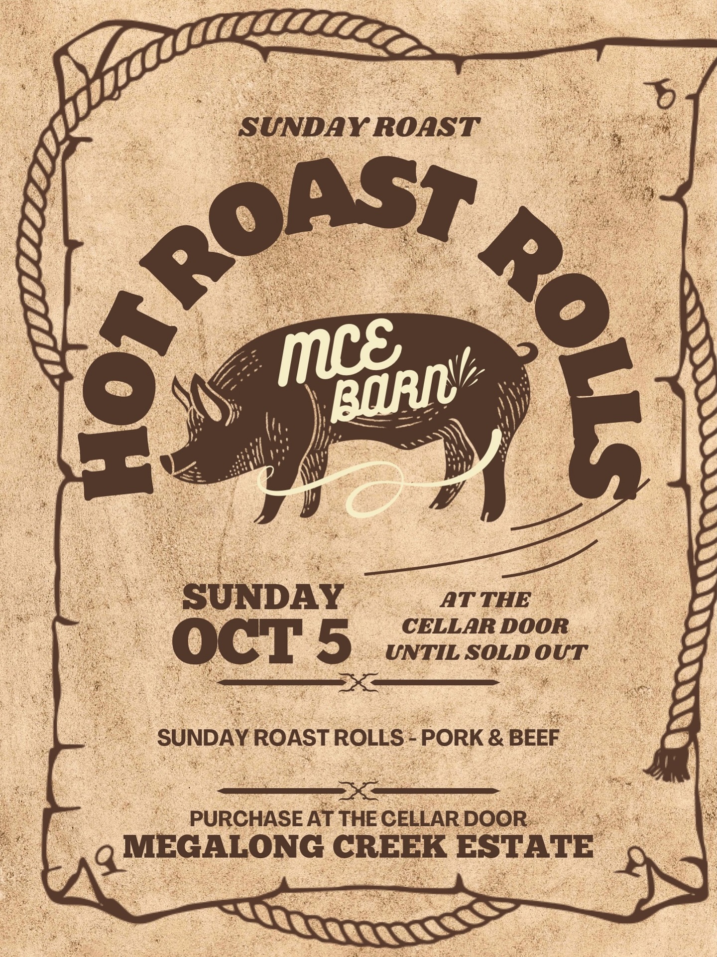 THIS SUNDAY 5th October! Hot Sunday Roast Rolls at the MCE Cellar Door Barn🤎 Available until sold out 12-4pm. #megalongcreekestate #sundayroast #bluemountains #bluemountainsnsw #megalongvalley #wine #winelife