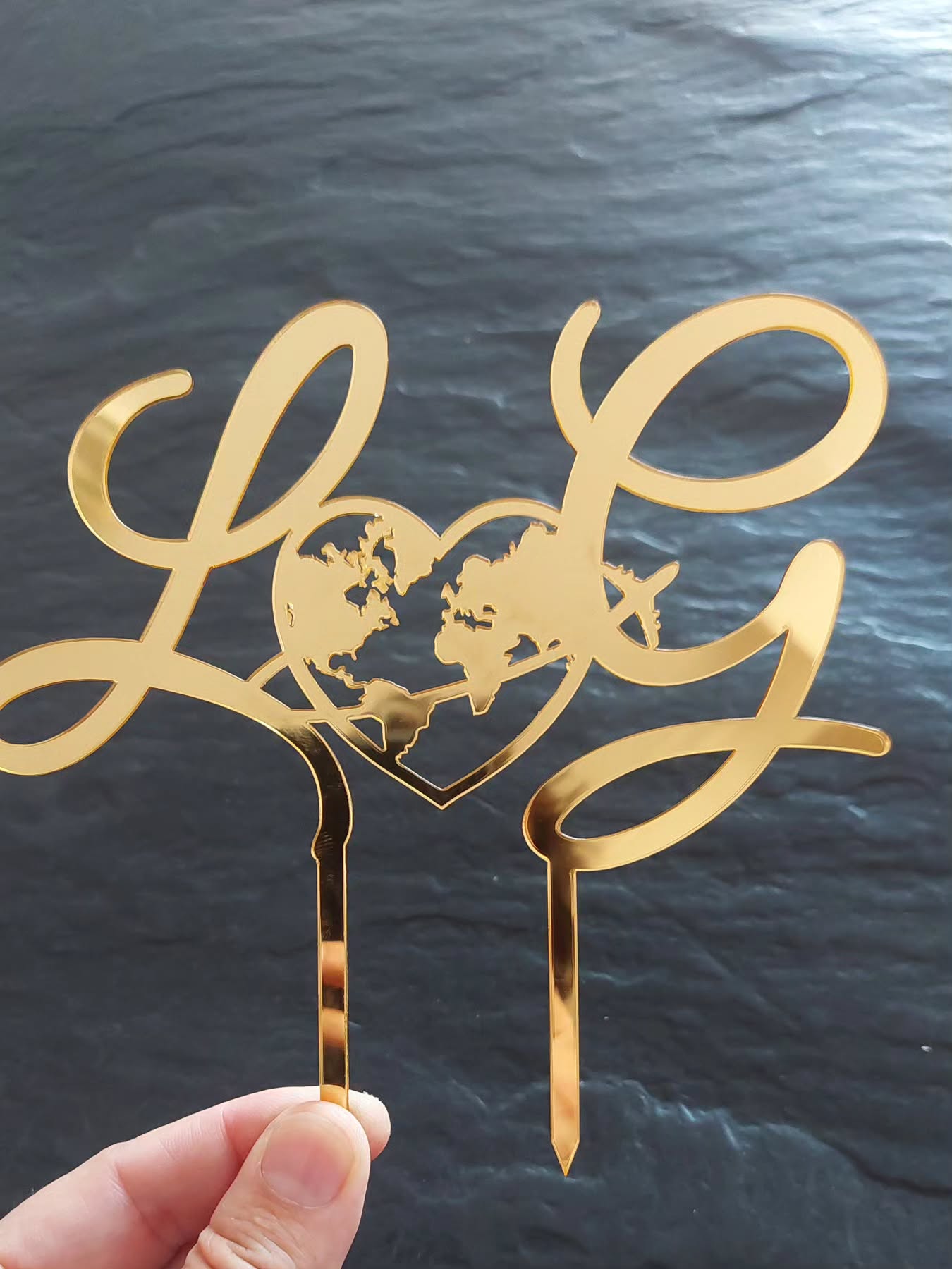 Topo bolo "viagens" acrílico dourado