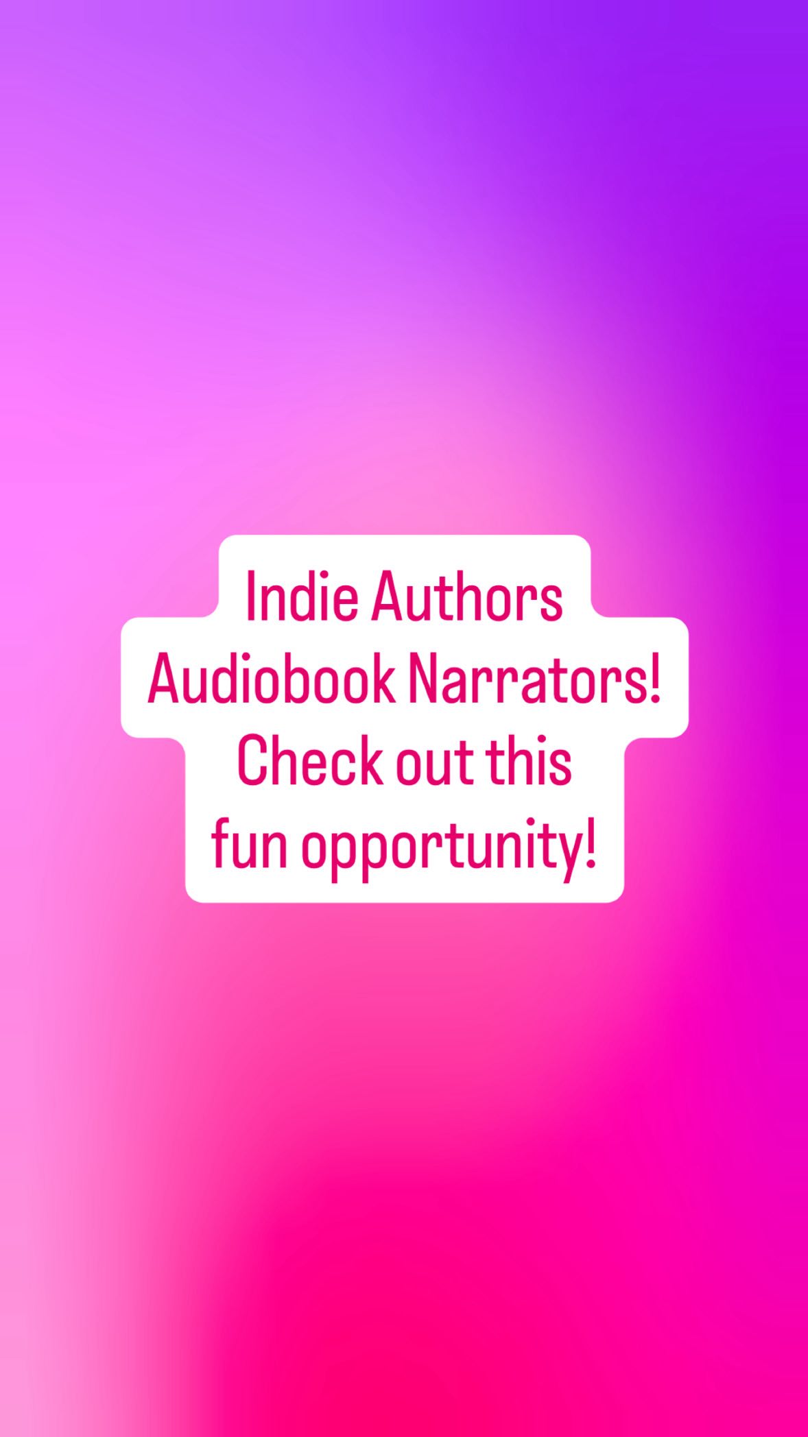 Hey Y’all! I want to bring back Author Appreciation Celebration but with a twist!
If you’re an indie author, audiobook narrator or an actor looking into getting into audiobooks, let me know!
I want to see if there’s enough interest in creating this event!
Authors, get your excerpt read and recorded to post on your socials for a unique way to push your books!
Narrators, this is basically a workout room but with the writer there! However it’s not for feedback, it’s just for fun and practice!
Actors wanting to try audiobooks, here’s a safe place to come and try out an excerpt!
If you’re interested let me know and I’ll reach out to you with more information!
Please share!
#narratorsofinstagram #indieauthorsofinstagram