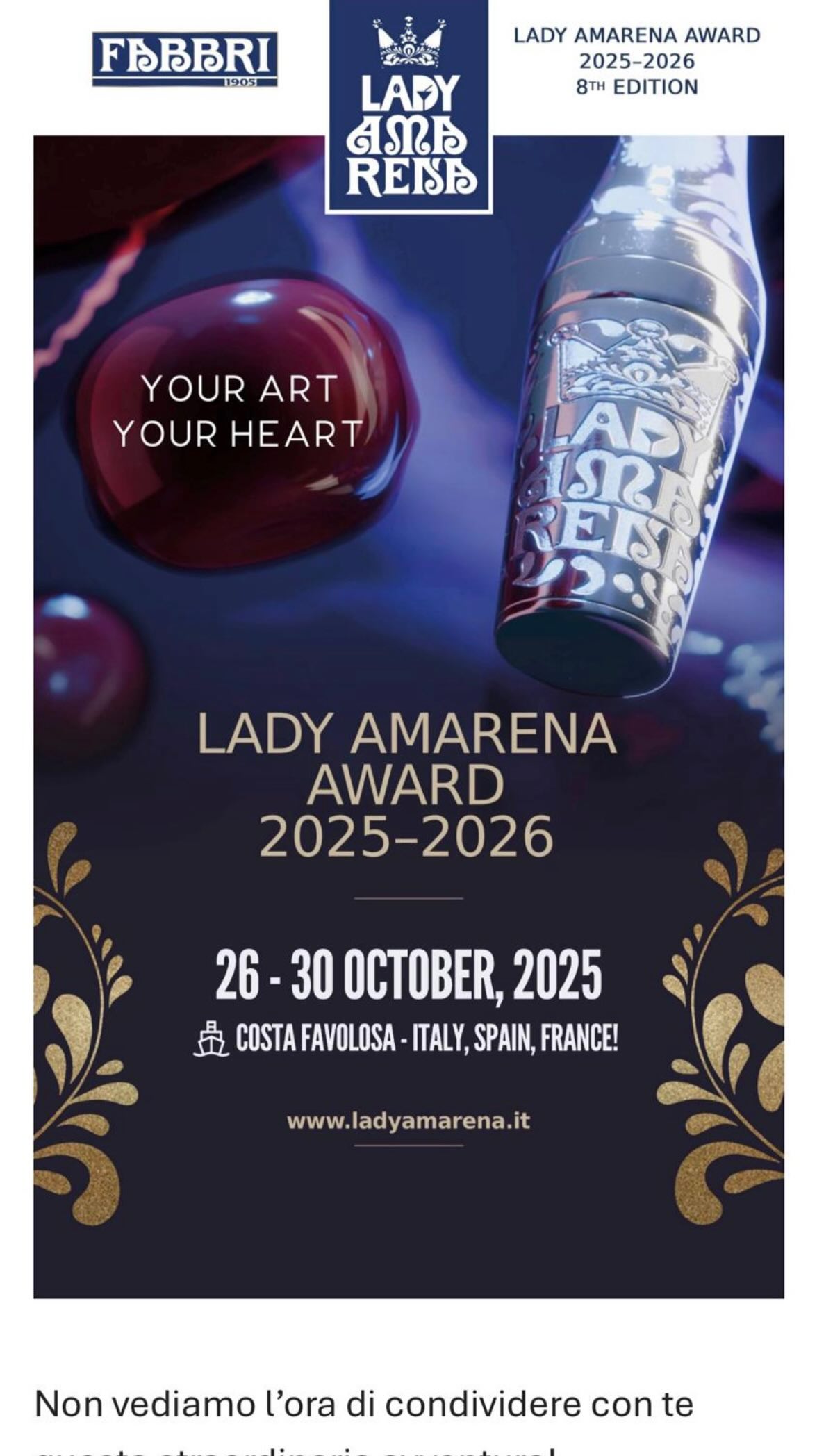 FabbriCafè
another way to fabricate coffee drinks
In finale per #ladyamarenaitalia #ladyamarena #ladyamarena2025🍒 #ladyamarena2025 #fabbrimixology #fabbrimixibar
I’ll tell you the story…
The alcoholic maceration of coffee beans can unveil flavors that traditional brewing might not release, including an unexpected spiciness, a deep coffee essence and a back taste of almond. These characteristics blend beautifully, without overshadowing, the unmistakable taste of Amarena, the most hallmark of Gin Fabbri.
The delightful personality of Amarena Fabbri remains preserved as the fruit is presented with its own syrup, which is used to create the luscious frothy top layer.
This creamy foam also highlights the uniqueness of Amarena Fabbri, elevated by the coffee, a pinch of salt and a touch of almond bitterness that harmoniously enhance the fruit’s flavor.
The coffee beans of choice are part of a project designed to empower women in Rwanda, a nation still facing the repercussions of war and genocide. This initiative aligns seamlessly with the Lady Amarena contest, which honors women in the bar industry.
Reflecting on the Gin Fabbri label, the pink gold glitter serves as the perfect finishing touch, celebrating the most cherished treasure: Amarena Fabbri.