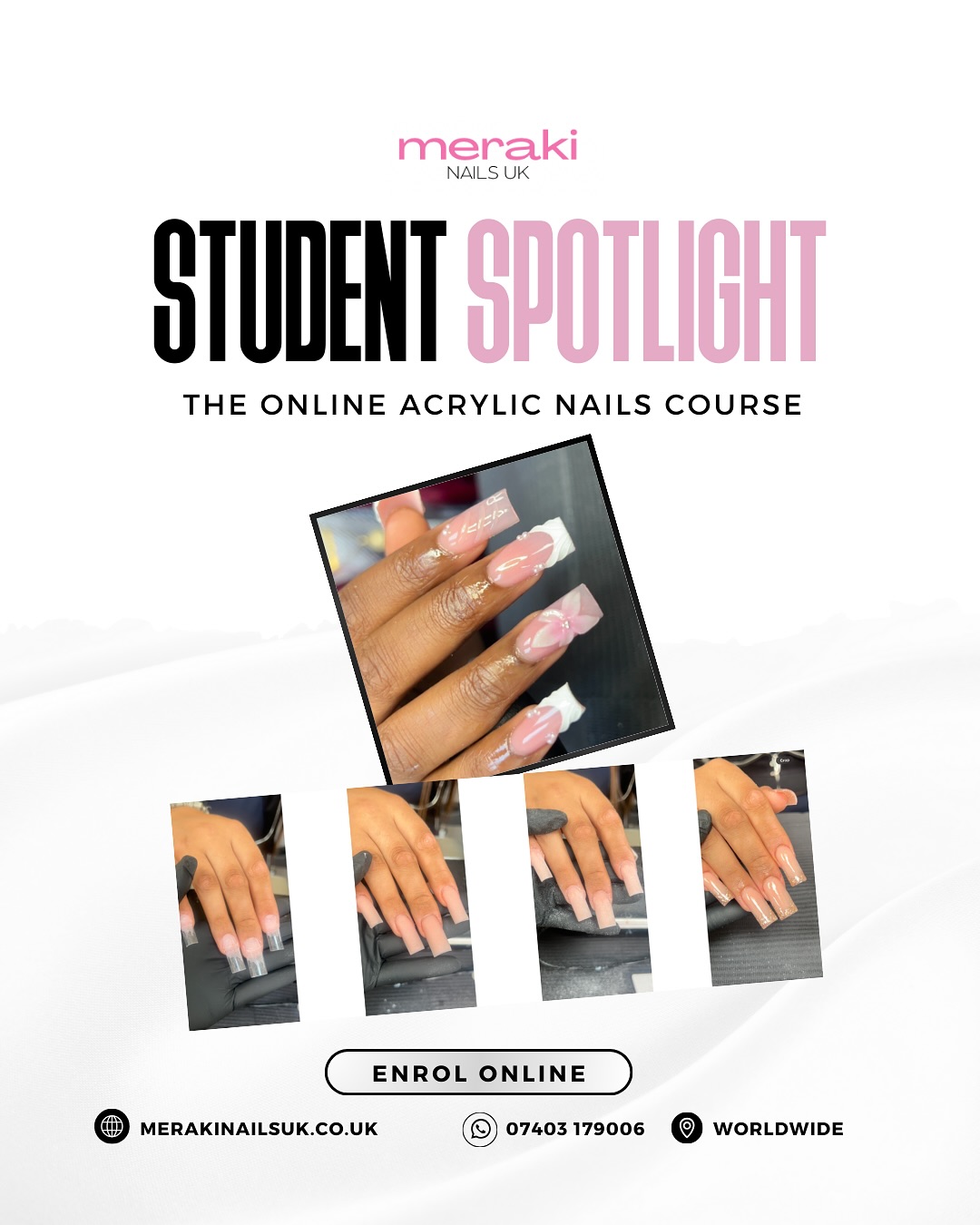 Congrats to Maisie, another qualified nail tech on the Online Acrylic Nails Course 🏅She’s now ready to take the next step in her nail career 💕
Join today and start your nail journey!
• Enrol on the Online Acrylic Nails Course to learn with pre-recorded lessons from any location, any device and at your own pace 📚
• Certificate + accreditation for qualification included
• Optional acrylic starter nail kit can be ordered separately
Start your nail journey today and find out more info on the website linked in the bio | merakinailsuk.co.uk 🌍
Contact for any enquiries by email, dm or whatsapp 💗
•
#beginnernailtech #qualifiednailtech #acrylicnailscourse #nailtechtraining #naileducator #naileducation #onlinenailcourse #onlineacrylicnailscourse #acrylicapplication #nails