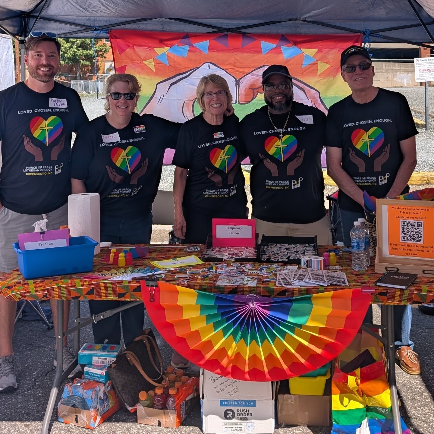 What a blessing to share the message that you are loved, chosen, and enough - just as you were created to be! Thank you to the @ncsynod for the Swag Mini-Grant that helped us purchase our volunteer T-shirts and some of our giveaways for @greensboropride .
#lovewins🏳️🌈 #godlovesyou❤️
@reconcilingworks @old_lutheran