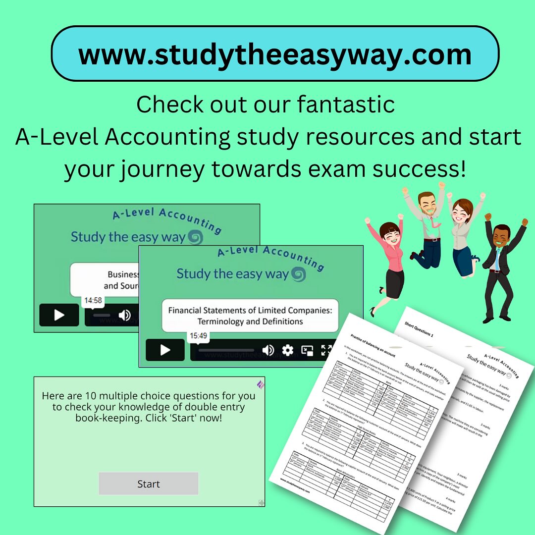 We’d love to help you achieve success in A Level Accounting, and our website resources are designed with you in mind, to help you to study effectively and quickly. Check out our FREE resources to see how we can make tricky topics simpler, and provide the extra practise that will make getting the good exam grades that you want so much more attainable. Visit us at studytheeasyway.com
#alevelaccounting #aqaaccounting #alevels #alevels2026 #accountingstudent