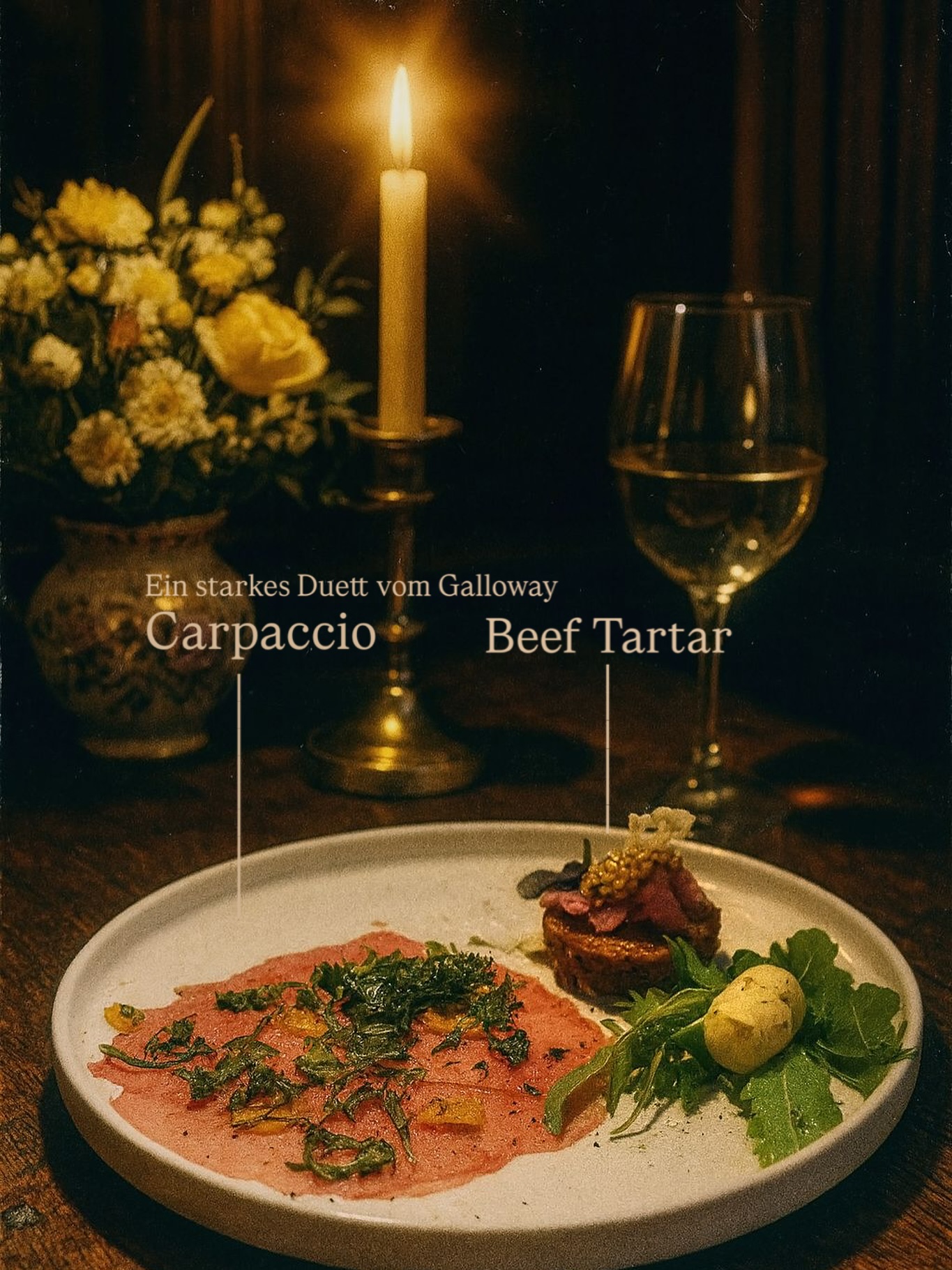 ✌🏻🍂 2erlei vom Galloway – ein starkes Duett am Teller!
Ein Gedanke, zwei Texturen. Diese Vorspeise zeigt, wie vielseitig Galloway sein kann:
Rechts: Beef Tartar, fein gehackt, klassisch mariniert, gekrönt mit Senfkaviar, eingelegter Zwiebel und einem knusprigen Parmesanchip.
links: hauchdünnes Carpaccio, veredelt mit gebeiztem Eigelb und frittiertem Rucola.
So lässt sich stilvoll in die neue Woche starten.
#2erleivomgalloway #beeftartar #carpaccio #vorspeisenkunst #gallowayrind #kleinepost #rinderwochen #fleischgenuss