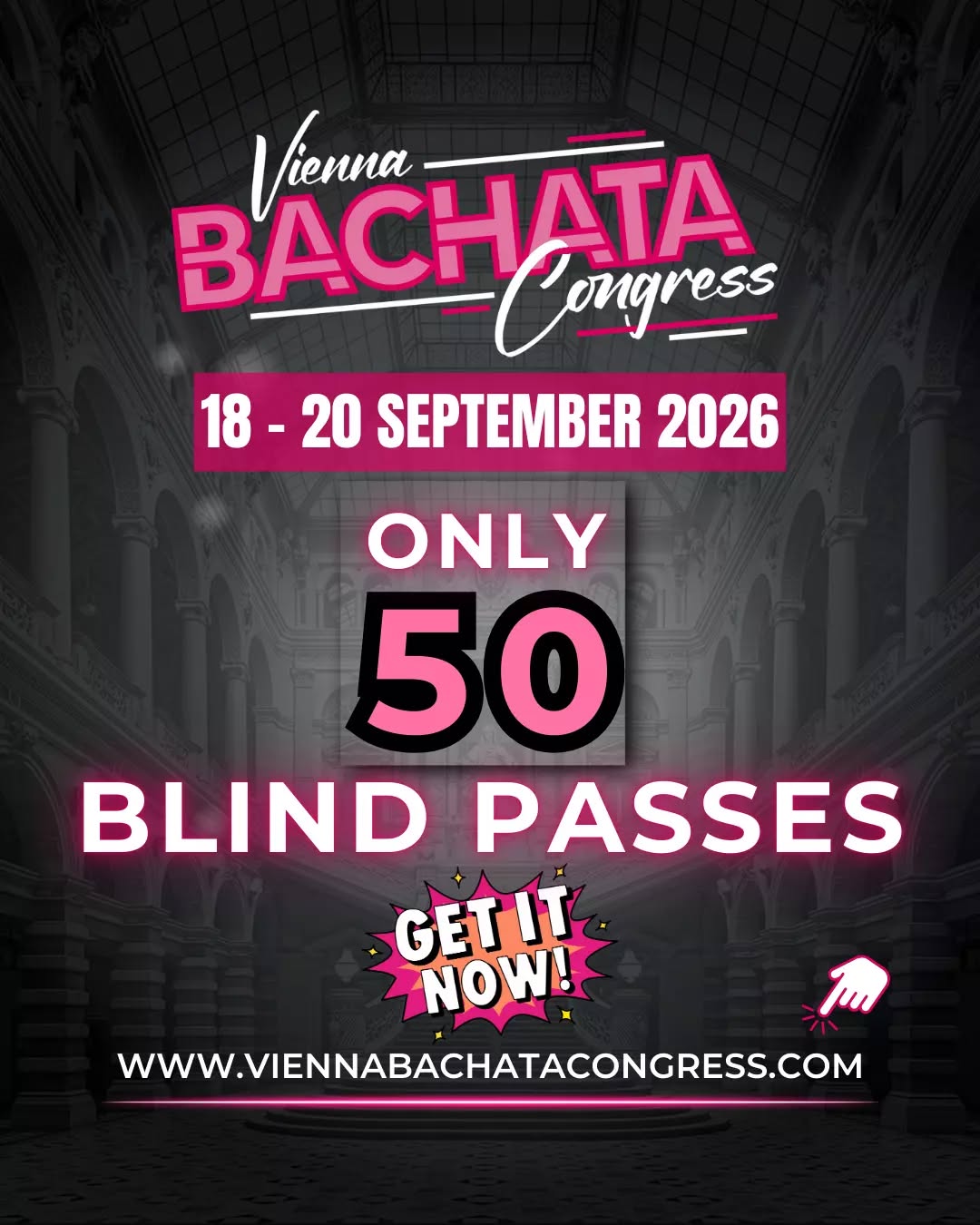 โจ Trust the Experience โจ
๐จ Only 50 Blind Passes for VBC 2026 ๐จ
You already know what we stand for โ quality, care and creating magical weekends together. ๐
The venue is set, the dates are setโฆ and even if you donโt yet know who will join, you can count on us to bring you the best!ย ๐
๐
18โ20 September 2026
๐ Palais Berg, Vienna
๐ Just 50 Blind Passes available now โ first come, first served!
#ViennaBachataCongress #VBC2026 #BachataFestival #BachataCongress #BachataCommunity #BachataLovers