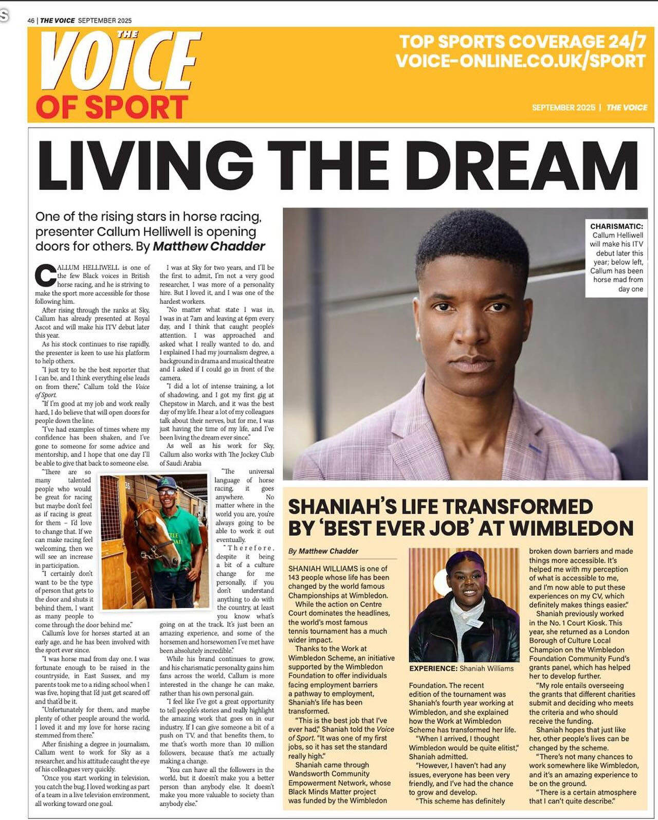 Read this brilliant interview with our @callumhelliwell in the #thevoicenewspaper thank you @matchadder_
It’s an exciting time for Callum as he will be appearing on a new @itv show this autumn. Watch this space!