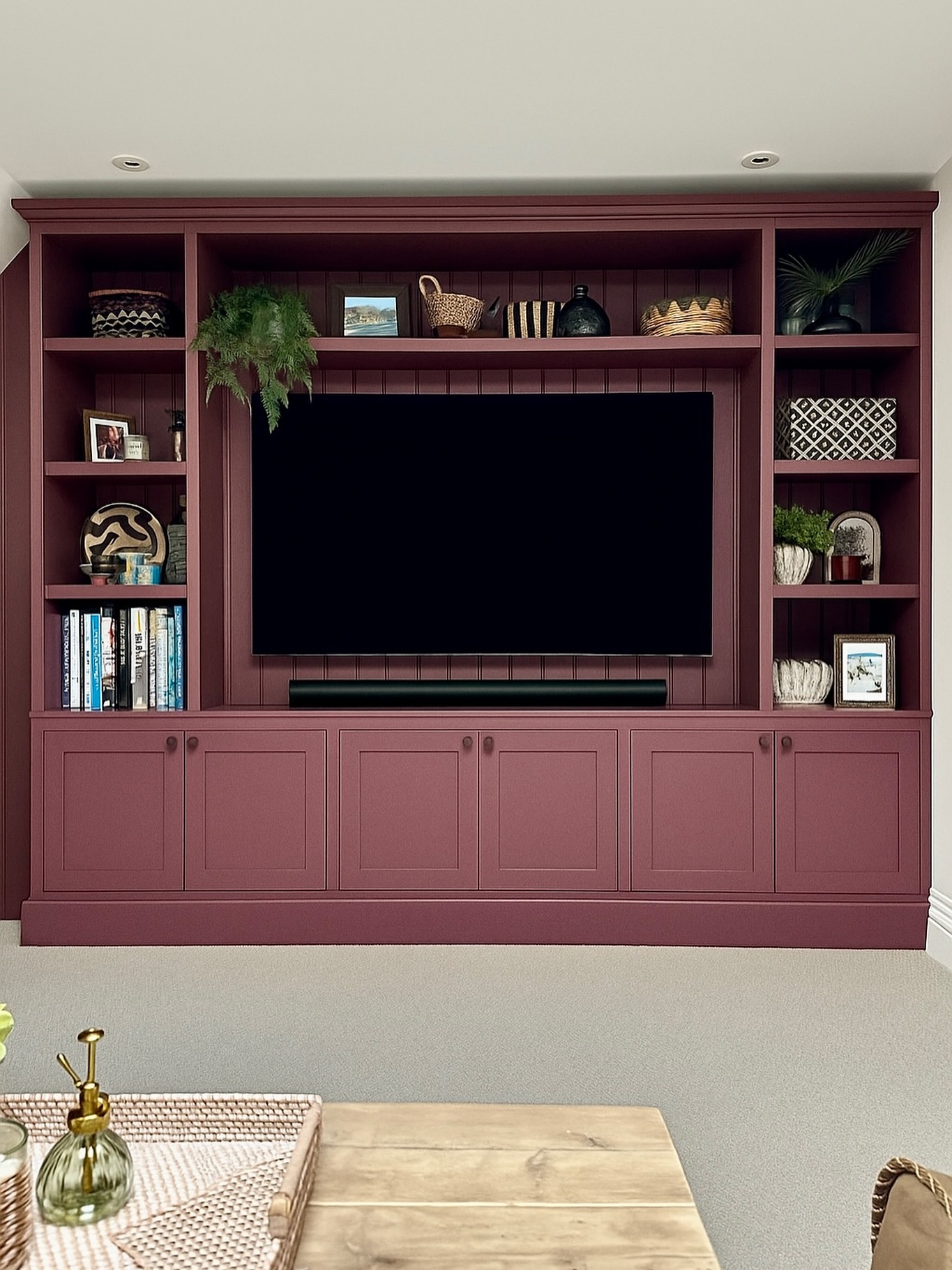 We designed and built this bespoke media unit to perfectly fit the space. We took into account the clients tv planned out the shelving to frame the TV, making sure to balance both open display areas and closed storage below. The media unit was built in our workshop then assembled on site for a seamless, built-in look.
Now it’s not just a home for the TV, but a feature wall with space for books, baskets, plants, and all those little details that bring it to life.
#mediaunit #design #interiors #decor #handmade