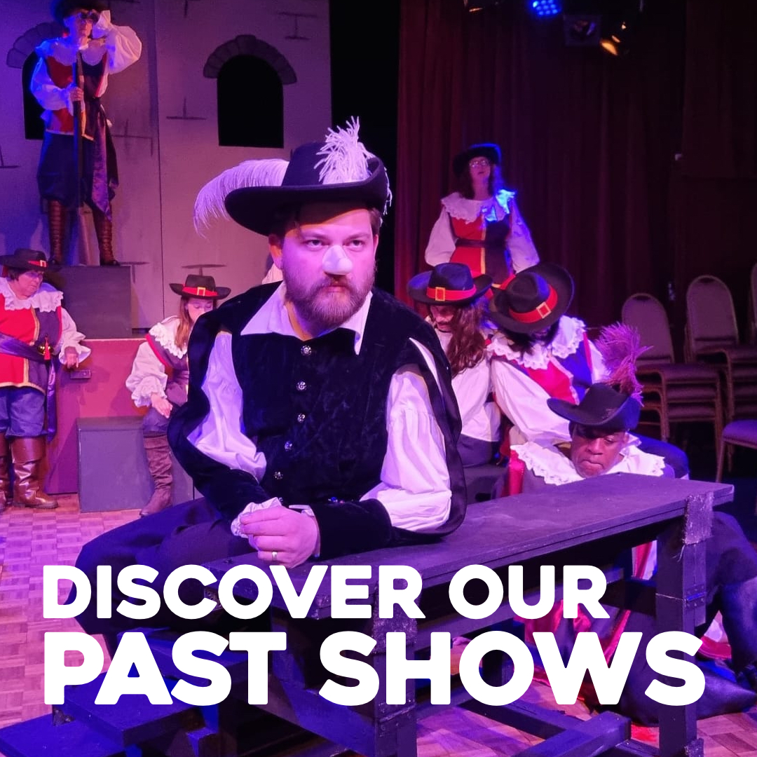 Running since 1981, we've got a huge back catalogue of past shows. Find out about just some of them on our website, where you'll find galleries of our incredible casts.
Pictured: Tom Bruggenwirth as Cyrano, in rehearsal for Cyrano de Bergerac, April 2025.