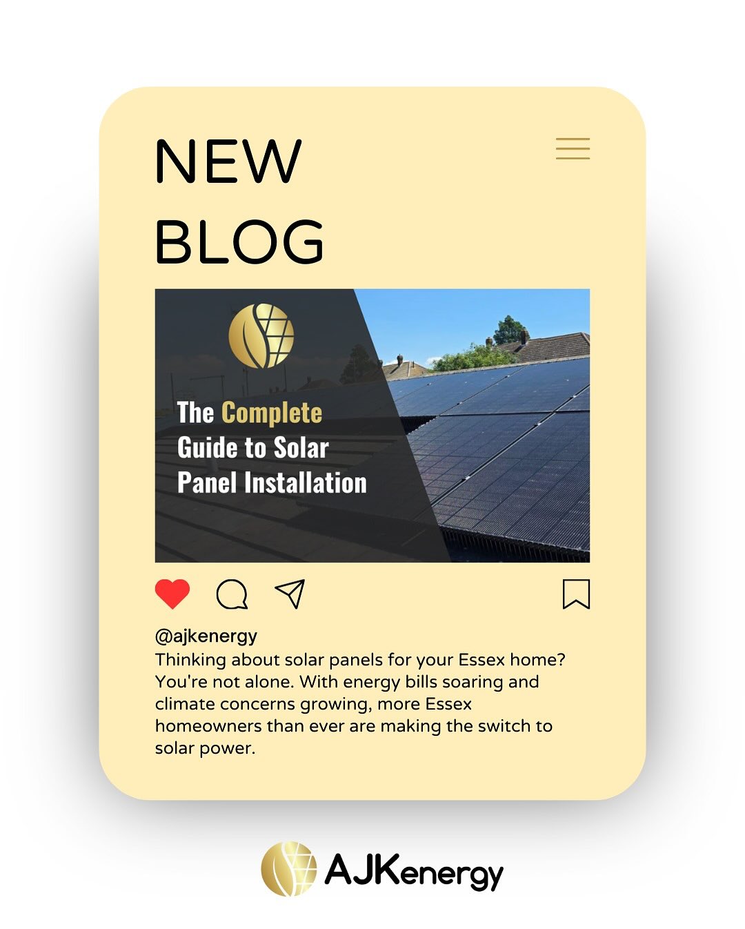 🖊️ New Blog 🖊️
Our complete guide to installing solar pv in your home.
🌍 Click the link in our bio to go to our blogs and read our guide
#ajkenergy #solarpv #newblog #essexsolar