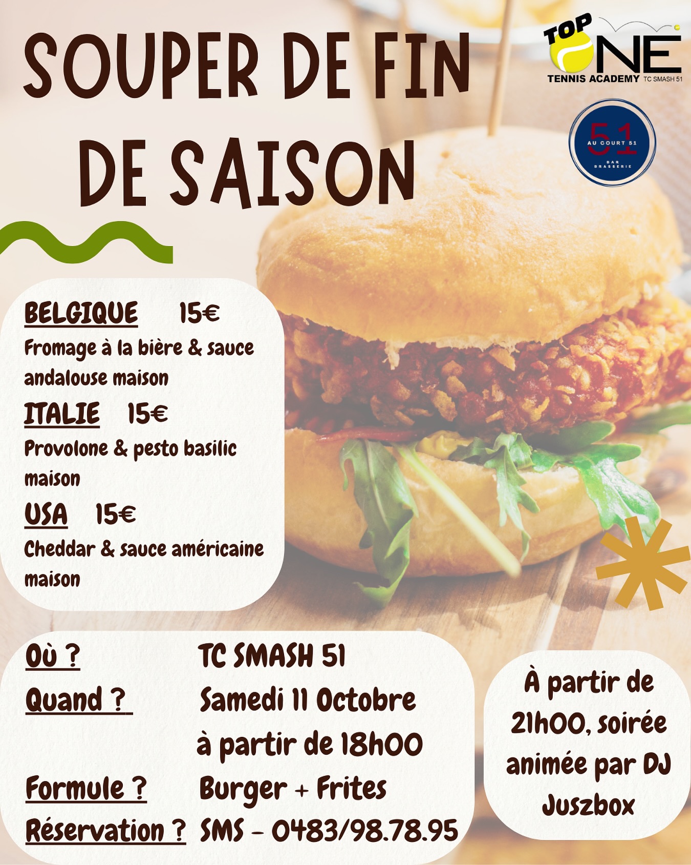 Quelques précisions concernant le menu de notre belle soirée 🥳🍔
Nous vous y attendons nombreux ! Et prêts à faire la fête tous ensemble 🔥 SAVE THE DATE !