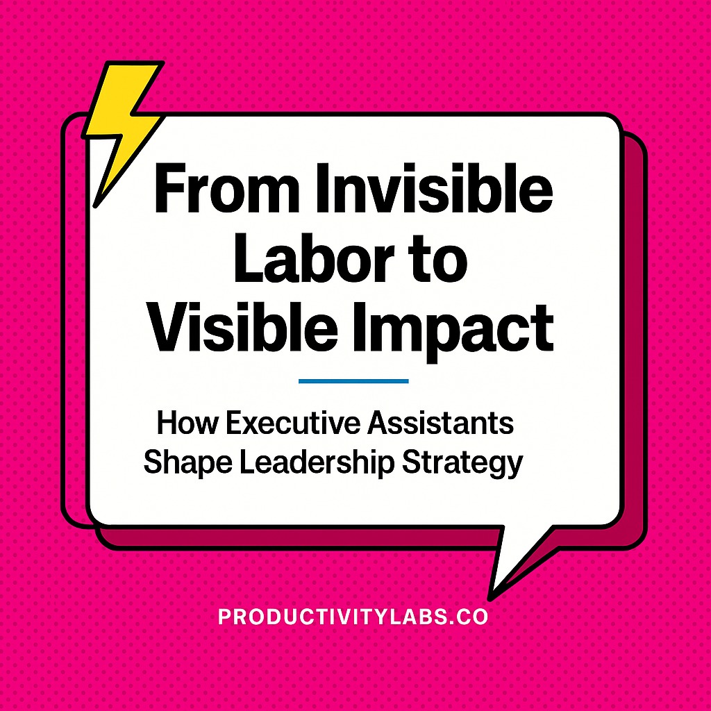 It's not magic; it's a lot of work for systems to look so simple.
✨ Spotting conflicts before they arise or creating opportunities, Executive Assistants aren’t just “support staff”--they’re strategic partners.
💡 New on ProductivityLabs.co: From Invisible Labor to Visible Impact: How Executive Assistants Shape Leadership Strategy.
Because when leaders invest in their admins, they’re investing in sharper decisions, stronger relationships, and bigger wins.
#ExecutiveAssistants #LeadershipSupport #InvisibleLabor #StrategicPartner
New @productivitylabs.co