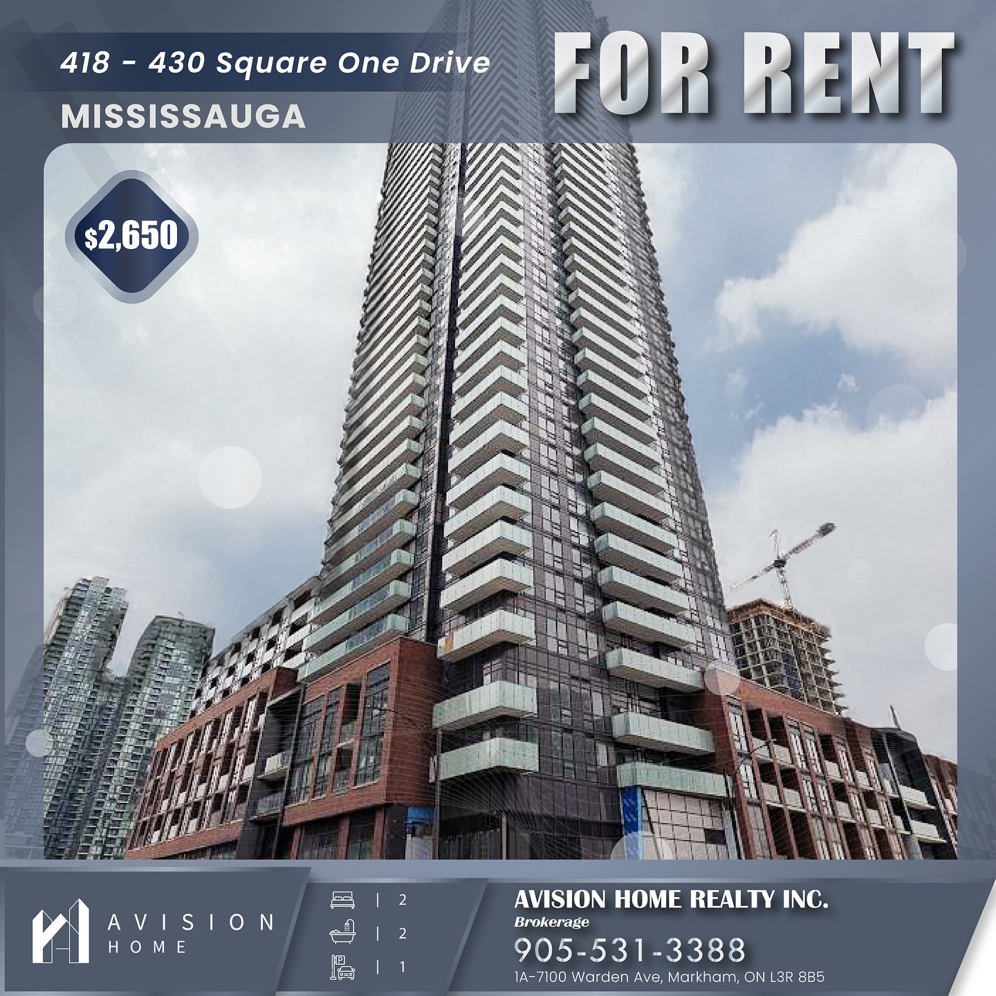 ✨ For Rent! Brand New 2B2B Condo at AVIA 1 ✨
📍 418 - 430 Square One Dr, Mississauga (Downtown)
💰 $2,650/Monthly
Live in the heart of downtown Mississauga in this brand-new 2-bedroom, 2-bathroom condo at AVIA 1 Tower! Thoughtfully designed with open concept layout, built-in appliances, and a versatile den space, this unit offers style and function in one.
📍 Prime Location:
🛍️ Steps to Square One Shopping Centre
🛣️ Easy Access to Hwy 401 / 403 / QEW
🍽️ Surrounded by restaurants, cafes & grocery stores
✨ Building Features:
🏊 Outdoor Pool
🕹️ Games Room & Lounge
🏋️ Gym & 24-Hr Concierge
🛗 Secure Elevator Access
📌 Unit Perks:
🛏️ 2 Bedrooms | 2 Bathrooms | ~750 sqft
🍽️ Modern Kitchen with Built-in Appliances
🌇 Private Balcony | Ensuite Laundry
🚗 1 Underground Parking Included
📩 Ready to move in – Offers anytime!
☎️ Contact: 905-531-3388
🌐 www.avisionhome.com
#MississaugaRental #AVIA1 #SquareOneLiving #ForLeaseGTA #NewCondo #AvisionHome #LuxuryRental #MississaugaLiving #AVIACondo
#rental #rentalhouse #realestate #dreamhouse #torontorealestatemarket #torontorealestate #mortgagerate #bank #rate #mortgage #GTArealestate #richmondhill #markham #vaughan