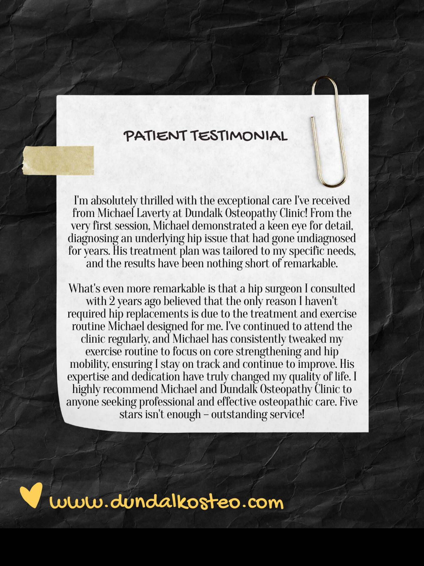 Nice testimonial from one of our patients regarding his hip issues. He is now on a maintenance plan and receives a regular exercise plan from our clinic app to allow him to continue to do the things he loves, like playing golf 🏌️⛳️ If injuries are stopping you from doing what you love get in touch and see if Dundalk Osteopathy Clinic can help you 🤷♂️ ☎️ 0871644878. #dundalkosteopathyclinic #dundalkosteopath #dundalkosteo #dundalksportsmedicine #hippaindundalk #osteopathy #osteopathyireland #osteopathyforsportsinjuries