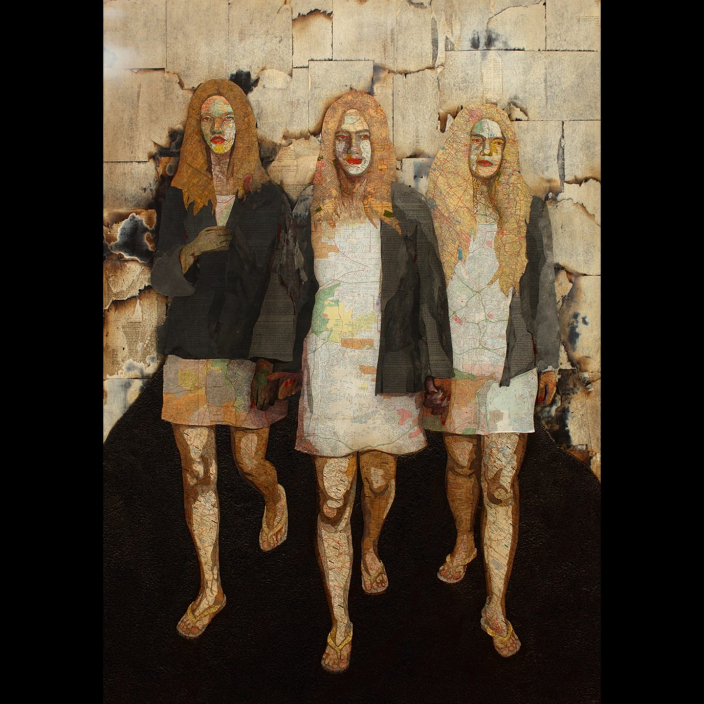 #MapMonday On this day in 1976, TV drama "Charlie's Angels" starring Farrah Fawcett, Kate Jackson, Jaclyn Smith and John Forsythe debuted. Continuing the theme of Charlie's angels - it's the title of this amazing map artwork by Matthew Cusick (https://www.mattcusick.com/portfolio/map-works/view/4005121/1/4005151) created from inlaid maps, book pages, ink and coffee!