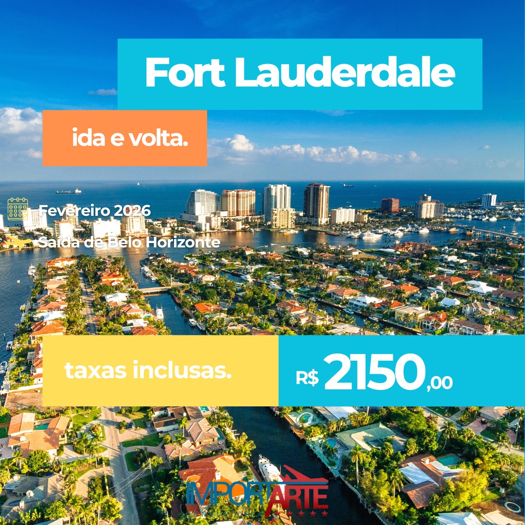 🌴 Fort Lauderdale te espera em 2026!
Aproveite essa oportunidade para conhecer um dos destinos mais charmosos da Flórida, famoso por suas praias, canais e clima ensolarado.
✔️ Ida e volta
✔️ Saída de Belo Horizonte
✔️ Fevereiro de 2026
✔️ Taxas inclusas
Tudo isso por apenas R$ 2.150,00.
Garanta já sua passagem com a Importarte Consultoria e viva momentos inesquecíveis!
#FortLauderdale #DestinoEUA #Turismo #PassagensAéreas #ViagemParaEUA #PromoçãoDeViagem #PraiasDaFlórida #ViajarÉViver #ViagemInternacional #ImportarteConsultoria