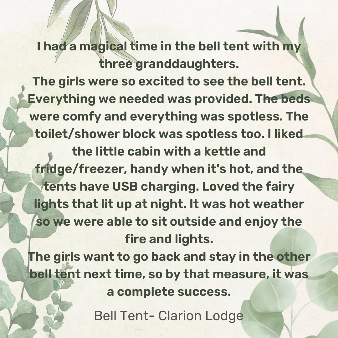 A magical review for our bell tents!⭐️
Although our bell tents have now been packed away for the winter, make sure to look out for them next year as they will be back!😁
#belltent #belltenthire #glamping #campsite #campinglife #camping #ilkley #menston #wharfevalley