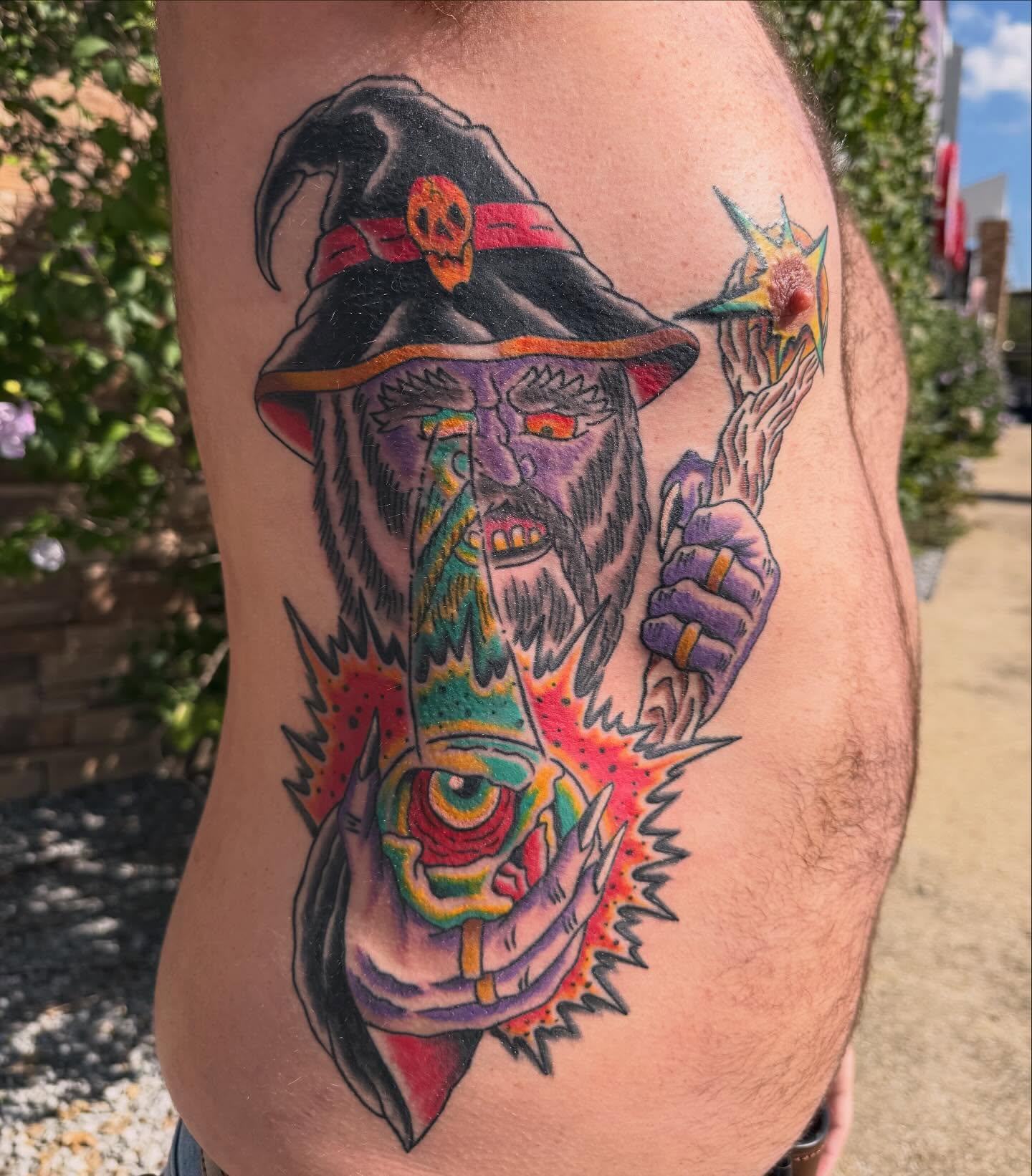 Wizard finished up for @verscottce ! Linework and black is healed, colors fresh, nipple is timeless. Thanks for sittin like a rock on this! Plus some healed work on him as well.
•
Booking for October/November! I’m at the shop Tuesday-Saturday 12-8
DM to book yours!