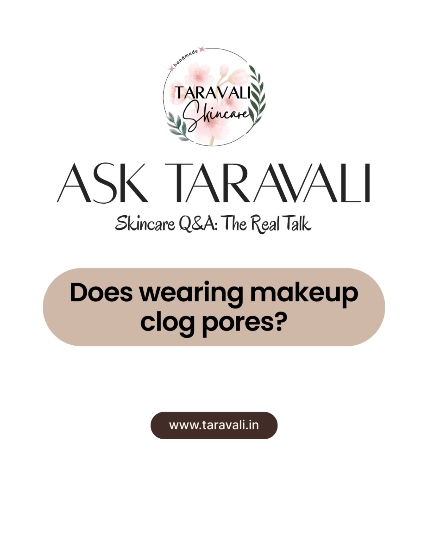 Makeup looks good, but, it’s not good for your skin.
It clogs pores, stresses your barrier, and makes your skin work harder than it should. This is especially true when you don't remove it properly before going to sleep.
And no, a quick face wipe or splash of water at night isn’t enough.
Your skin barrier is what keeps moisture in and irritants out. When it’s damaged, you’ll see breakouts, sensitivity, dryness, and even premature aging.
So why don’t more brands selling makeup talk about this?
Because it’s easier to sell you another cream than to remind you of the basics: cleanse, especially at night.
The more you depend on makeup, the more your skin starts to forget how to glow on its own.
PS. A lot of besties have told me that makeup became optional for them after they started using Taravali products ❤️
Your skin deserves to breathe. And when it finally does, makeup becomes an option, not a mask. 💛
Until next time!