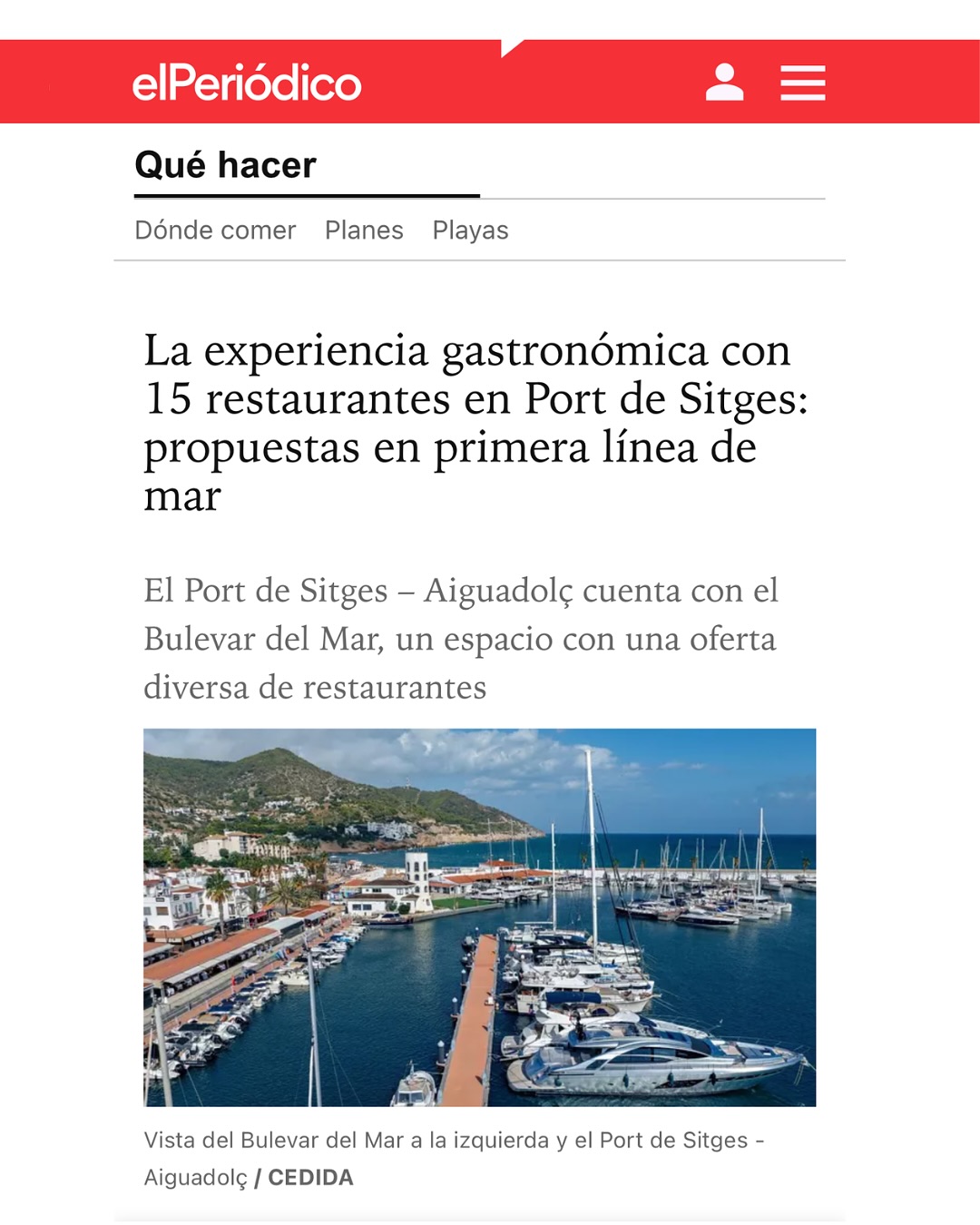 Hoy queremos compartir una noticia que nos llena de orgullo ✨
Hemos sido mencionados en el periódico dentro de la experiencia gastronómica que reúne a 15 restaurantes del Port de Sitges.
La noticia que pone en valor la cocina local y el encanto de disfrutar frente al mar, en primera línea, donde cada plato se acompaña de la brisa mediterránea y del ambiente único de Sitges.
Formar parte es un reconocimiento al trabajo diario de todo nuestro equipo y, sobre todo, una oportunidad de seguir ofreciendo momentos especiales a quienes nos eligen 🥂