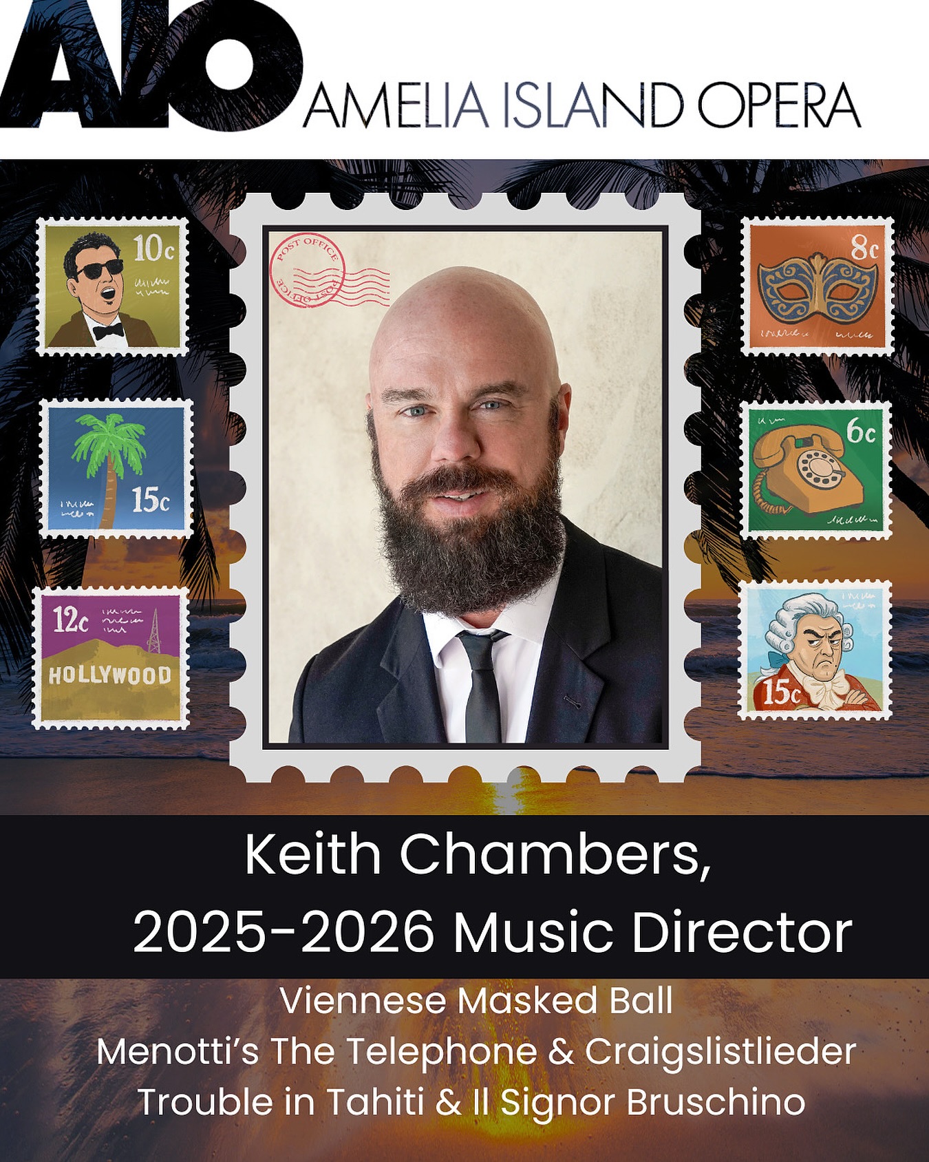 Kicking off our Season Cast Announcements with Maestro Keith Chambers as our 2025–2026 Music Director! 🎉🎶We’re so lucky to have him with us for three events this season!! You may remember his beautiful playing in Hansel & Gretel and at our La Dolce Vita gala, as well as his triumphant conducting of Madama Butterfly last season. We’re beyond excited to have Keith back!
✨
Conductor Keith Chambers has led nearly 200 performances of 60 different operas for The Dallas Opera, Seattle Opera YAP, Indianapolis Opera, Manhattan Opera Studio, Opera Orlando, First Coast Opera, Amarillo Opera, Asheville Lyric Opera, Temple University, Florida State University, Shreveport Opera, among others. As Founder & Artistic Director of New York City-based New Amsterdam Opera, his performance of La favorita was named Best Opera in Concert in the United States by noted WQXR opera blogger Fred Plotkin. Mr. Chambers was Assistant Conductor of New York City Opera and The Dallas Opera, Director of the Young Artist Program for Opera New Jersey, Music Director of the Moores Opera Center at University of Houston, and Artistic Director of The Living Opera. He has worked as a Guest Vocal Coach for Seattle Opera, Crested Butte Music Festival, Toledo Opera & Florida Grand Opera and recently co-founded an artist management agency in New York City, New Classical Artist Management. Mr. Chambers holds degrees from the University of Miami and University of Houston. He is thrilled to return to Amelia Island Opera as Music Director for the 2025-26 season!