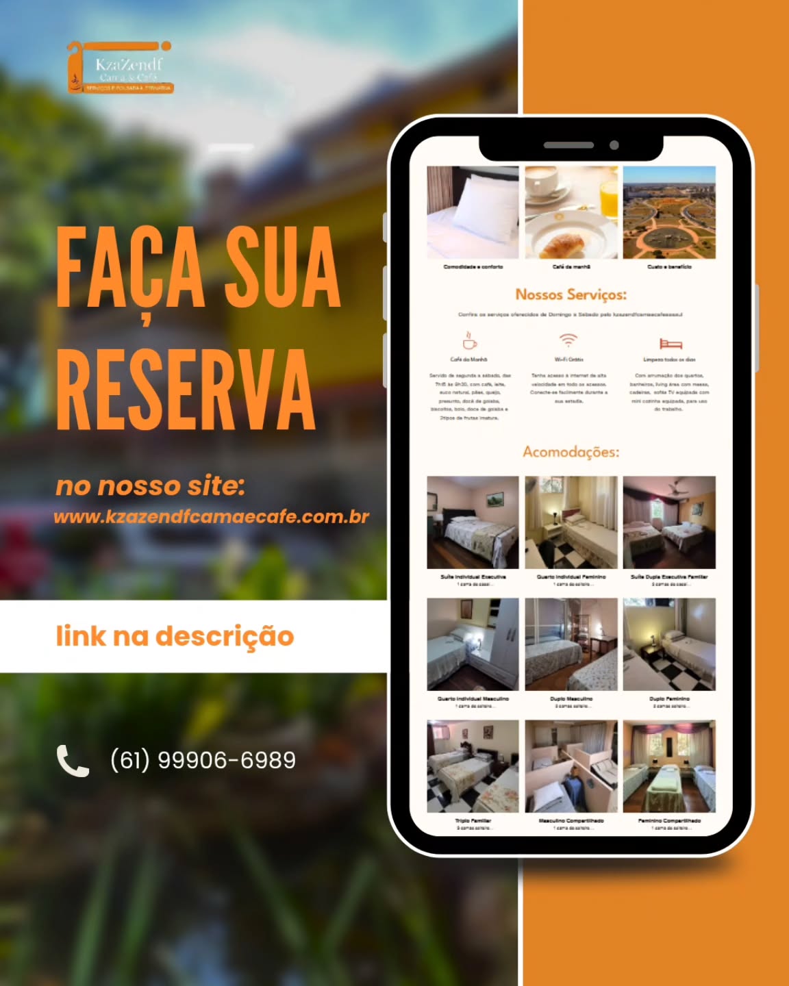 Conforto, praticidade e aconchego em Brasília esperam por você!
No KzaZendf Cama & Café, temos opções de suítes e quartos que se adaptam às suas necessidades, além de serviços pensados para sua comodidade.
➡️ Reserve já pelo site: www.kzazendfcamaecafe.com.br ou pelo WhatsApp!
#HospedagemBrasília