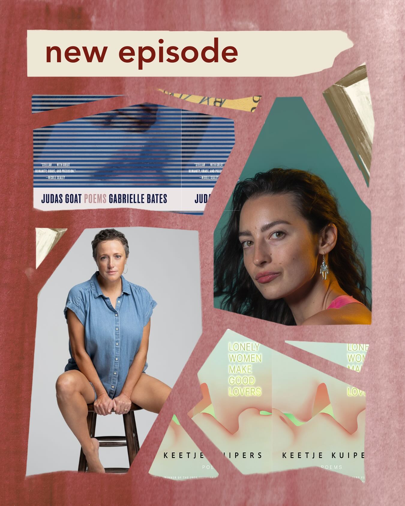 “Oh gosh—I can’t start crying ALREADY,” Keetje says about five minutes in to our conversation with her and her former student, Gabrielle Bates (@gabrielle_bates_). They met 13 years ago in a class that altered the course of Gabby’s life (she learned not all poets were dead, first of all), and the two have been in touch ever since.
When Keetje later left her tenure-track job to move to Seattle, where Gabby was living after her MFA (and still is), they formed a writing group with a few other local poetesses, to crib Gabby’s word, and became more like peers. But this process wasn’t without its anxieties, and we talk about the vulnerability in moving from a more structured mentorship relationship into a friendship.
Keetje has the archivist impulse, so you’ll hear excerpts from all sorts of material from their early days—including a poem from the first packet Gabby ever sent Keetje—along with work from their newest collections. We discuss moving through time in form and content, looking at animals, chasing discomfort, and ending poems in uncharted territory. Listen on Apple, Spotify, or wherever you get your podcasts. 🧡