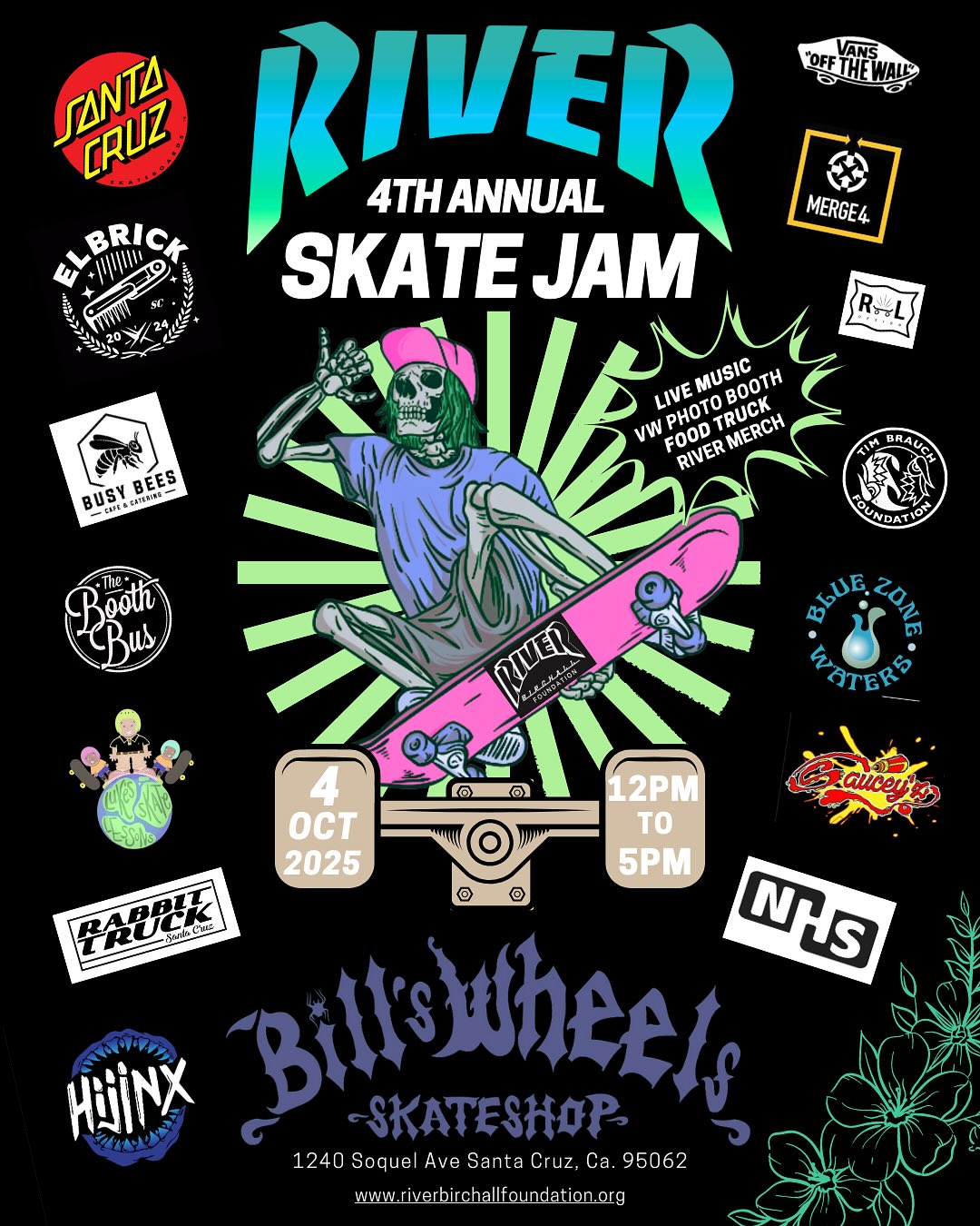 We can’t wait! 🥵🛹
.
📍Bill’s Wheels Skate Shop, Santa Cruz, Ca.
🗓️Saturday, October 4th
⏰12-5pm
.
🎤Music Line Up: @elbrick666 kicking it off at 1:00pm with @rabbittruckofficial and @hijinx_music to shut it down.
.
🎤w/ DJ ChevDwg @les_duit0330 spinning beats at Noon!
.
🍔 Eats by @sauceyz
.
🛹 All Ages Skate Jam
🏆 Age Group Awards
💰Cash for Tricks
🎟️ Raffle
.
👕 River Merch Drop 🥵
🛹 Free Skate Lessons for the Groms by @lukesskatelessons
💧@blue_zone_waters Keepin us Hydrated
📸 Free pics in the VW Photo Booth Bus @theboothbus for the fam
.
🙏 Huge thanks to our local supporters, allies, and sponsors: @billswheelsskateshop @theexpendables @lucthevinylpainter
@Slogan @WestCalScreenPrinting @ChumpMagic @merge4socks @timbrauchfoundation @nhs_inc @santacruzskateboards @busybeescafecatering @sauceyz @lukesskatelessons @youroolman @raddadbrad__ @sevboosinger @_daveweber_ @dayneallen_ @shibuiwavephotography @sauceyz @planbofficial @theboothbus @thinklocalfirst_santacruz @collectivesantacruz @joestretch #statefarmjoestretch @akirasantacruz @lilliansitaliankitchen @aptosstbbq @toastedjewelry @crossfitaptos @dementedskateboards @kritr.marks
🔴🔴Help us! Be an event sponsors for awards for $100 and other tiers! DM to collaborate or contact us @info@riverbirchallfoundation.org
.
.
.
#LegendsNeverDie #RiversSkateJam #SantaCruz #billswheelsskateshop #santacruzevents #thinklocalfirst #santacruzlife #santacruzskatefamily #vans #nhs #santacruzsentinel #goodtimessantacruz