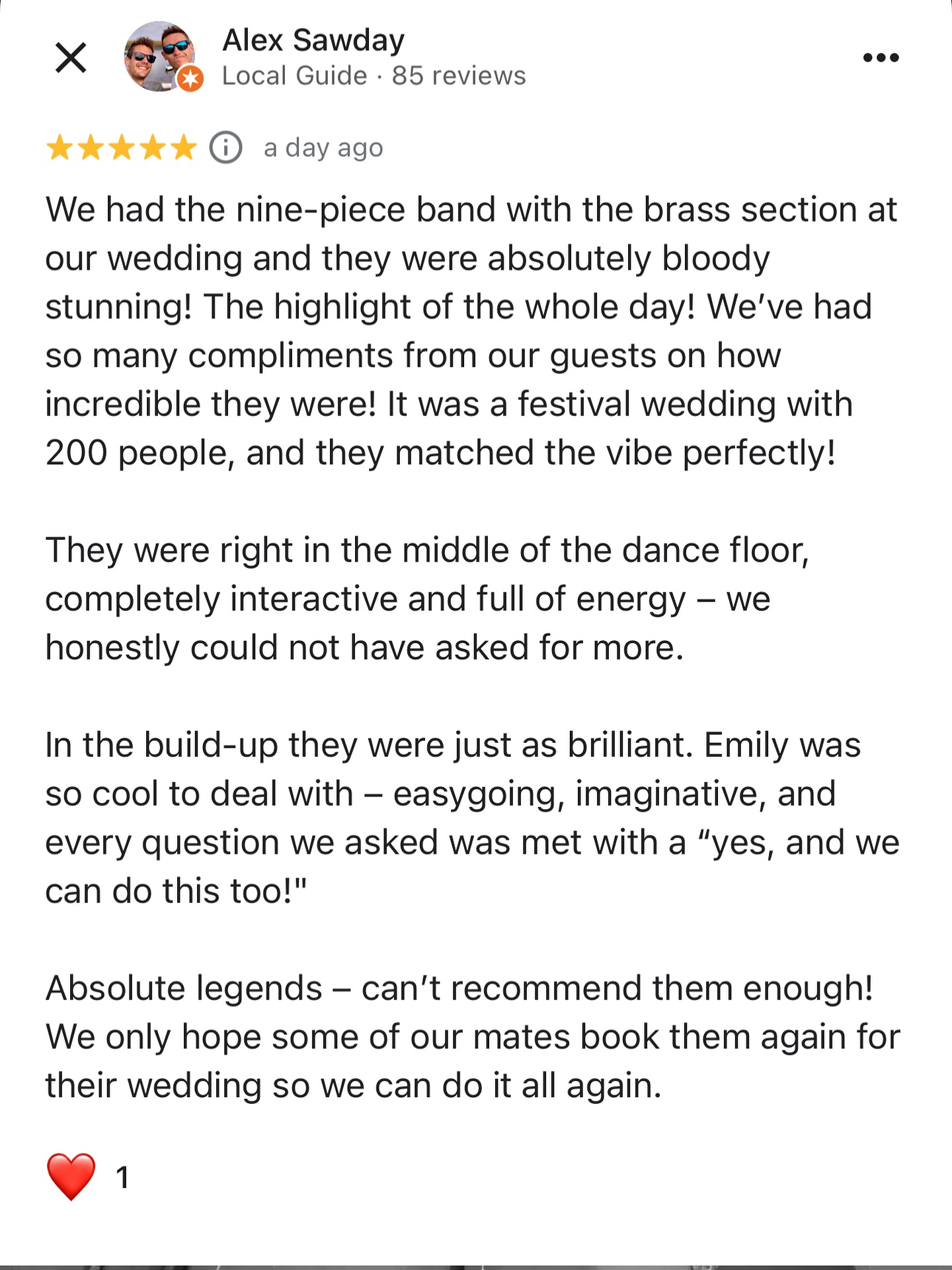 Sigh. We’re SO happy to read this 🥰
Alex, Quinn and all their amazing family and friends were a bloomin’ dream to celebrate with last month ❤️🤟🏼🫶🏼 🌈
.
.
.
.
#Bridalinspiration #Bridegoals #Bridalinspo #Bestcouple #Weddinggoals #Relationshipgoals #Weddingdream #Weddingplanner #bride #groom #reception #liveband #music #eventplanner #wedding #gaywedding #weddingreception #marriage #eventprofs #weddingparty #gettingmarried #weddingband #covers #potd #engaged #bridetobe #gettingmarried #bridebook #fullyfunktionalband #fullyfunktional #partybandlondon