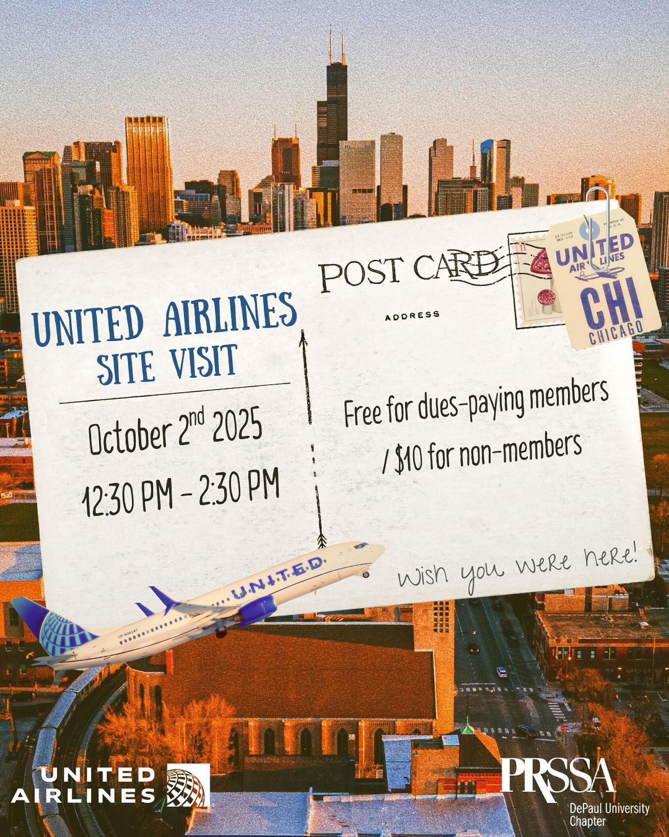 Take your communications career to new heights! Join us as we visit the United Airlines headquarters in the iconic Willis Tower (aka Sears Tower) in downtown Chicago. Learn more about what it takes to run PR for a legacy brand and airline such as United.
Thursday, October 2nd, 2025
12:30 PM - 2:30 PM
Pre-registration required (Link in bio)
Free for PRSSA dues-paying members/ $10 for non-members