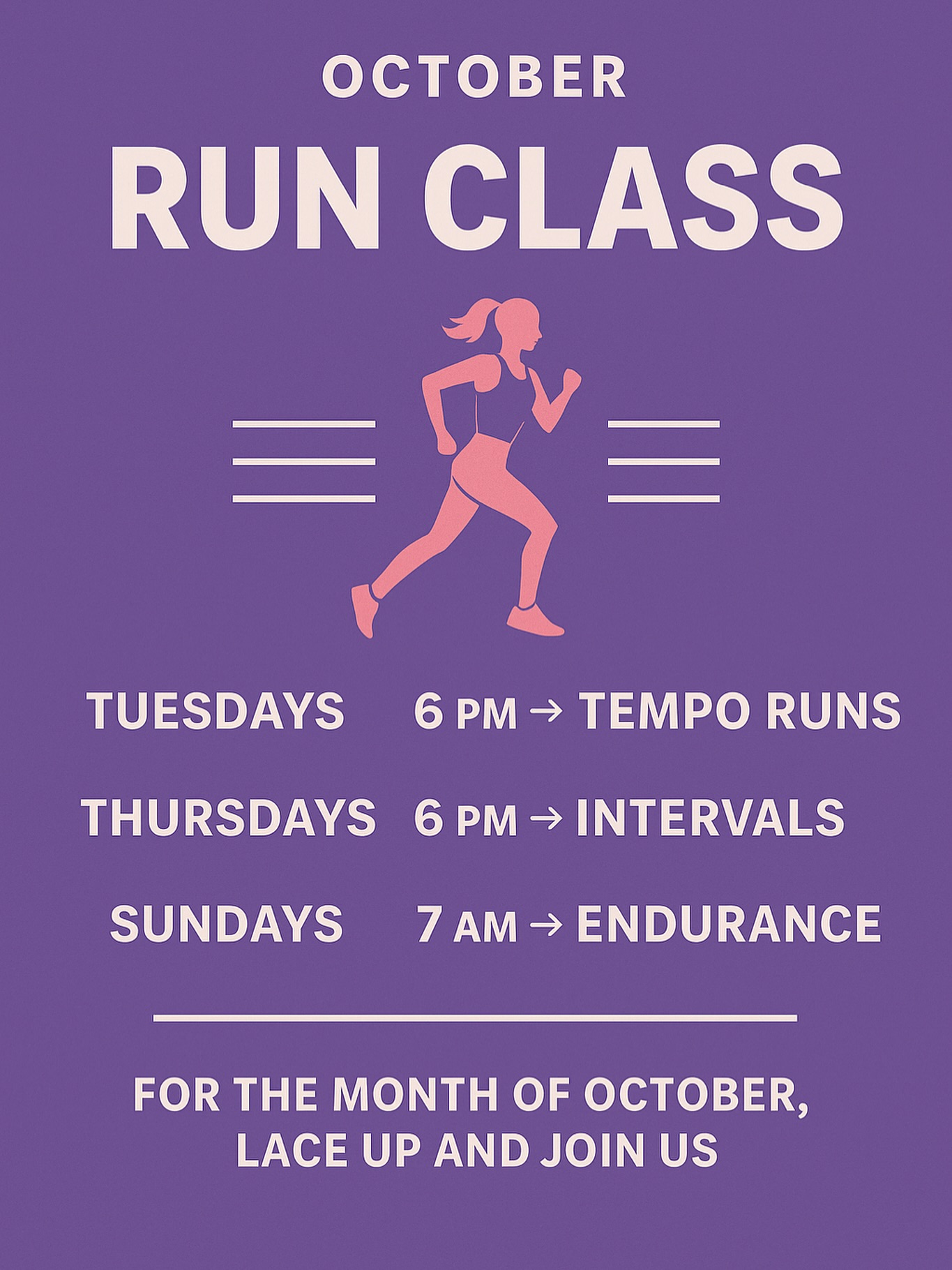 Run Class in October!
Tempo • Intervals • Endurance — we’re hitting it all this month.
Not a member but want to join?
DM us for info & to get signed up!
Spots will be limited — don’t wait!
#GGBRunClub