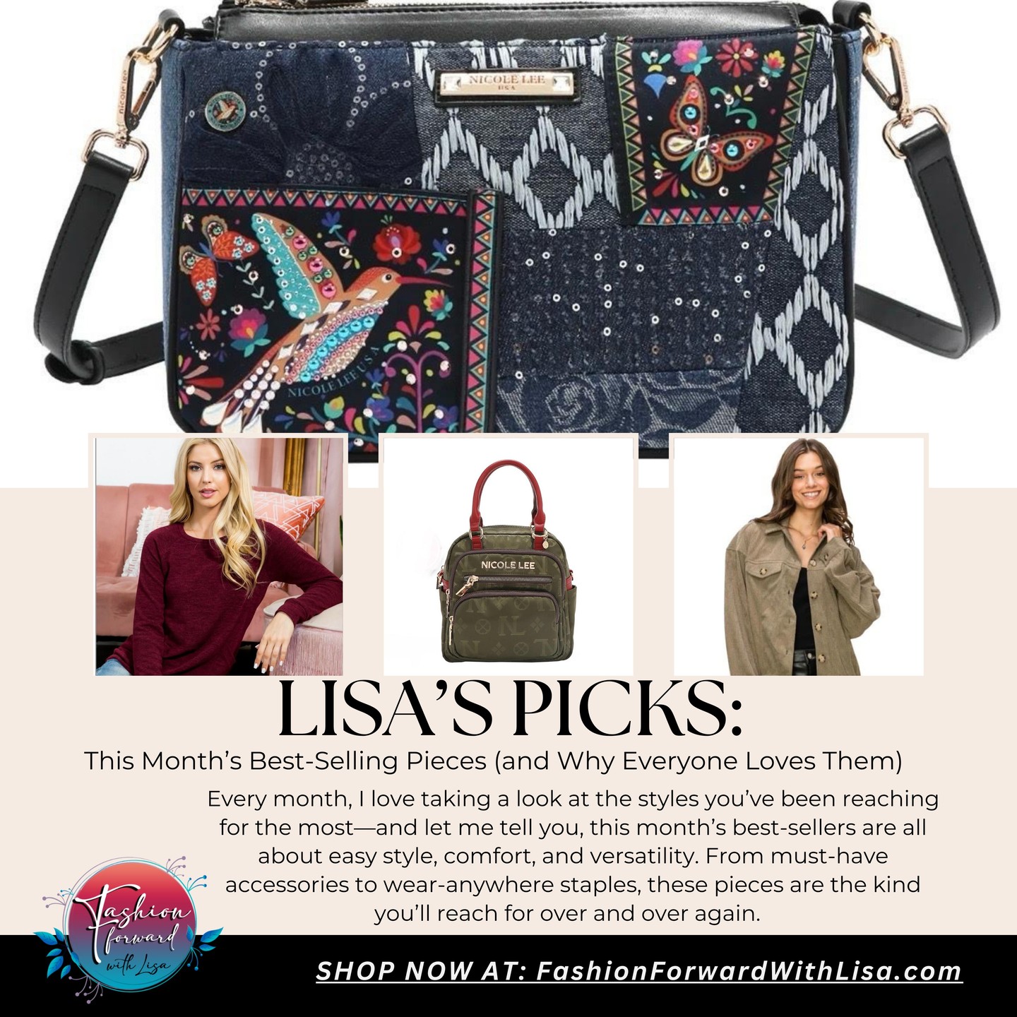 Lisa's Picks:
This Month’s Best-Selling Pieces (and Why Everyone Loves Them)
Every month, I love taking a look at the styles you’ve been reaching for the most—and let me tell you, this month’s best-sellers are all about easy style, comfort, and versatility. From must-have accessories to wear-anywhere staples, these pieces are the kind you’ll reach for over and over again.
visit us online at:
FashionForwardWithLisa.com
and check out our 5 star reviews on google.
#fashion #FashionTrends #fashionstyle #smallbusiness #smallbusinessowners #longisland #suffolkcountyny #nassaucountyny #FashionForward #FashionFinds #clothing #handbags #lakegrove #smallshopsdreambig #womensaccessories #jewelry #shopnow
#womensclothing #womensclothingstore
#shopping #shoppingonline