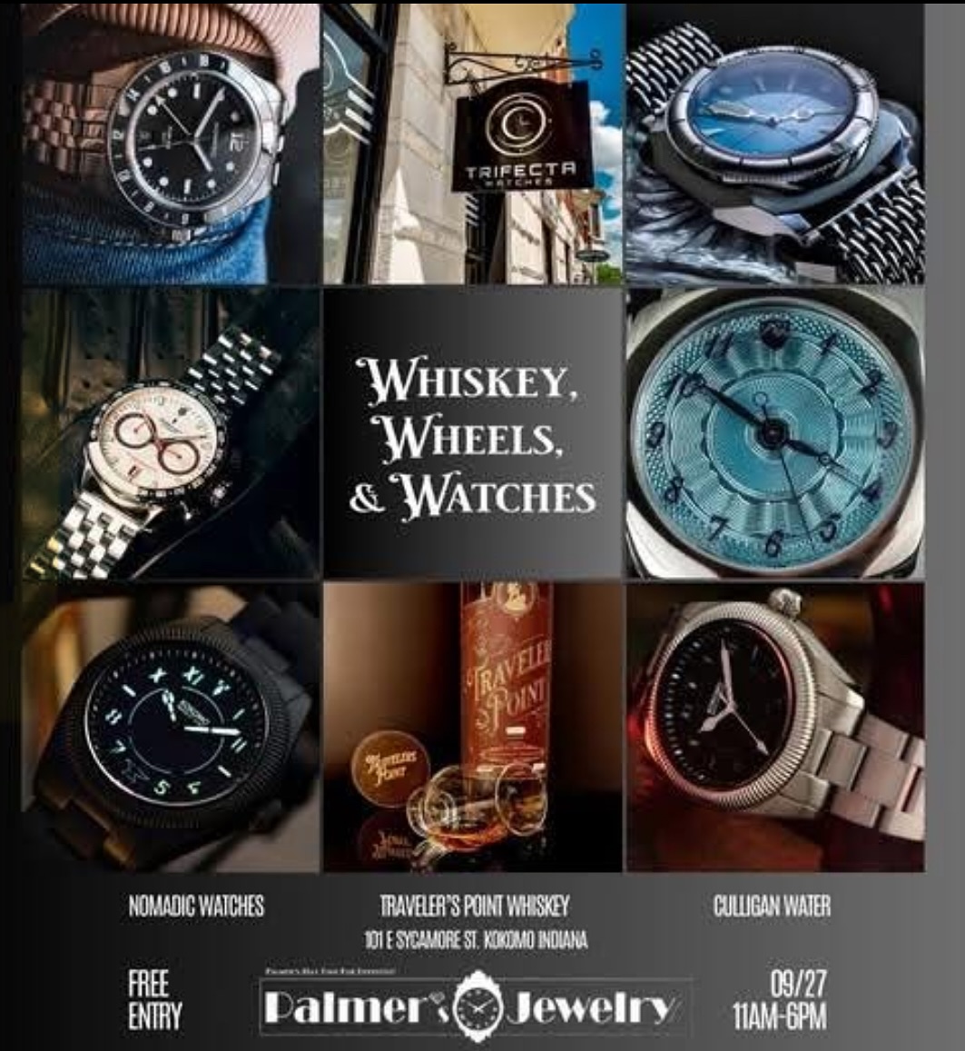 Thank you @palmersjewelrykokomo and @kokomo.watch for hosting us at your Whiskey, Wheels & Watches event yesterday. Thanks @trapvision3d as always for the amazing support and excitement you bring to the community. #watchfam #microbrandwatch #bassetaille #5280watchcompany