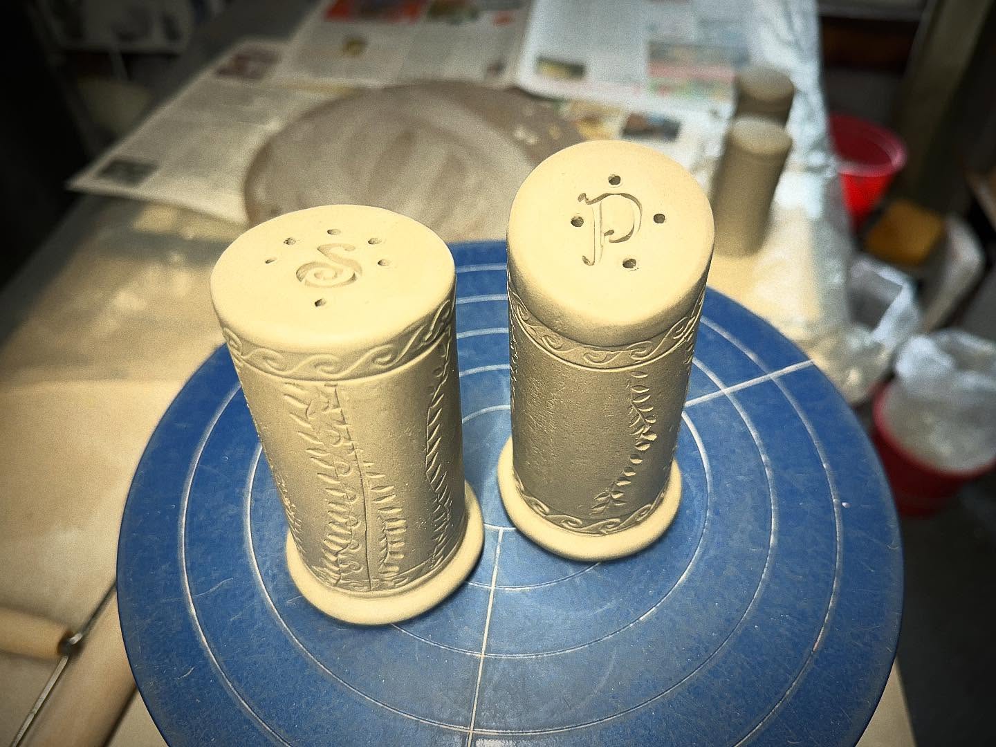Less wonky S & P shakers. #saltandpeppershakers #nhmade #handbuiltceramics