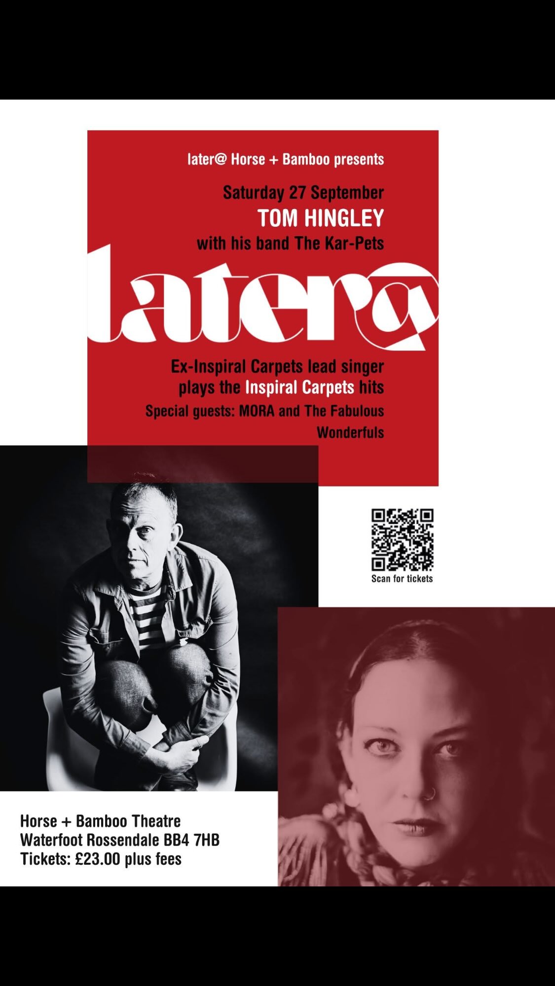 You’ve heard of Tom Hingley from the Inspiral Carpets, yeah? Well this Saturday - 27th September - he’s playing at @horseandbamboo in Waterfoot.
Because I’m a good’n I’ve got you a little treat… drop the code VIBES when you checkout for a cheeky discount.
Give @later.at a follow too!
Great music, good times and the best vibes. 👍✨