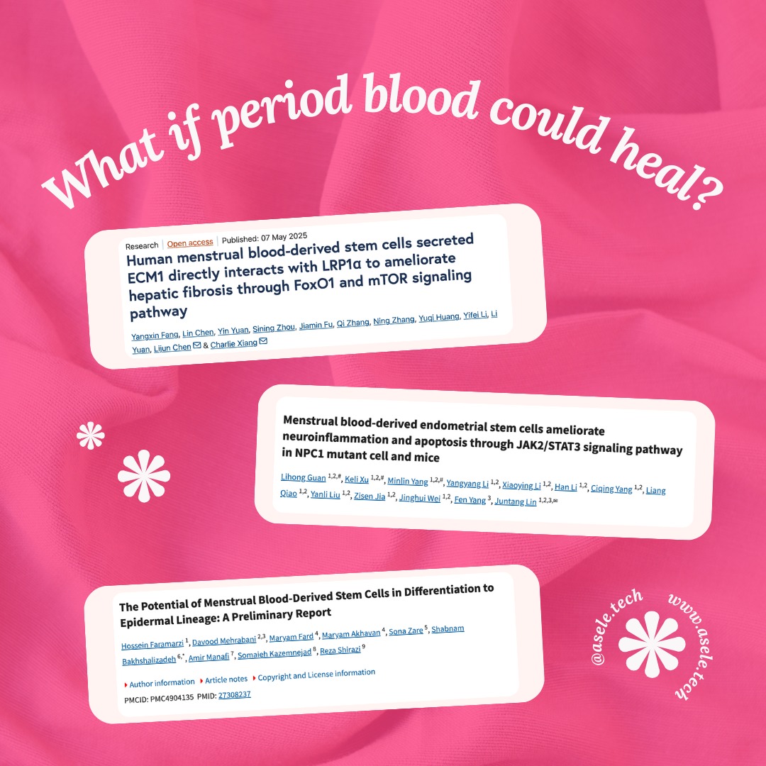 ✨ Did you know period blood could hold the key to future treatments?
Researchers in 2025 found that stem cells from menstrual blood can:
🌸 Protect brain cells in neurodegenerative disease
🌸 Heal scar tissue in liver disease
🌸 Multiply quickly, adapt to different cell types & are non-invasive to collect
This could mean safer, more ethical, and more affordable regenerative therapies.
Women’s bodies are powerful — not just for reproduction, but for healing and innovation. 💡
💭 What excites you most about this kind of women’s health research?
#WomensHealth #Asele #StemCells #FutureOfMedicine #PeriodPositive