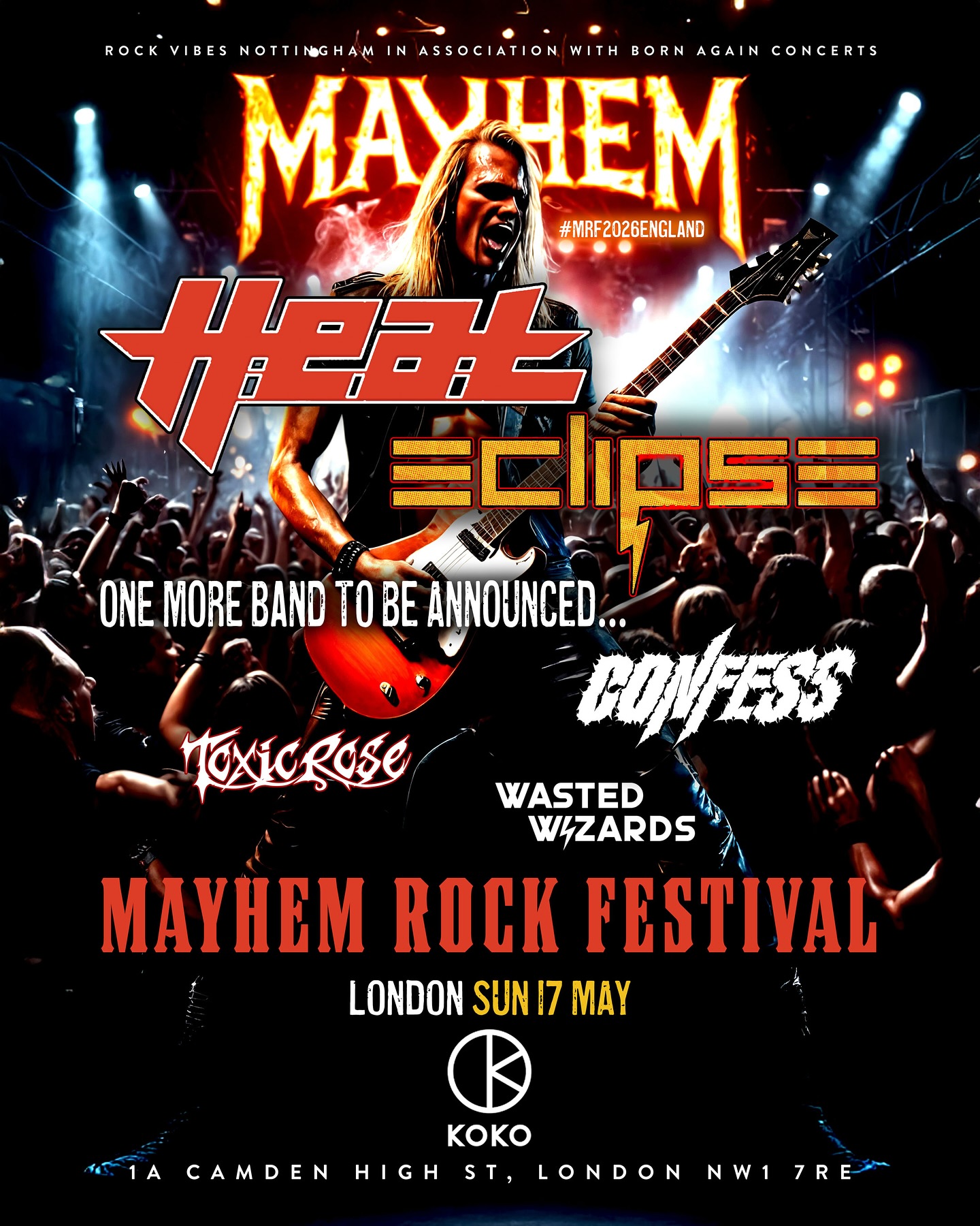On Sale Midday 🔥 Get ready to rock your socks off as @Mayhem.Rock.Festival returns with an electrifying line-up of Scandinavian classic rock, sleaze rock, and hard rock bands; featuring @HeatSweden, @Eclipse_Sweden, special mystery guests to be announced on Monday 6th October, @ConfessOfSweden, @ToxicRose and @Wasted_Wizards_The_Band, live at @KOKOcamden, Sunday 17 May.
Get Tickets 🎟️ www.gigantic.com
#baconcerts #bornagain #london #livemusic #liveinlondon #mayhem #mayhemrock #festival #eclipse #heat #confess#toxicrose #wastedwizards