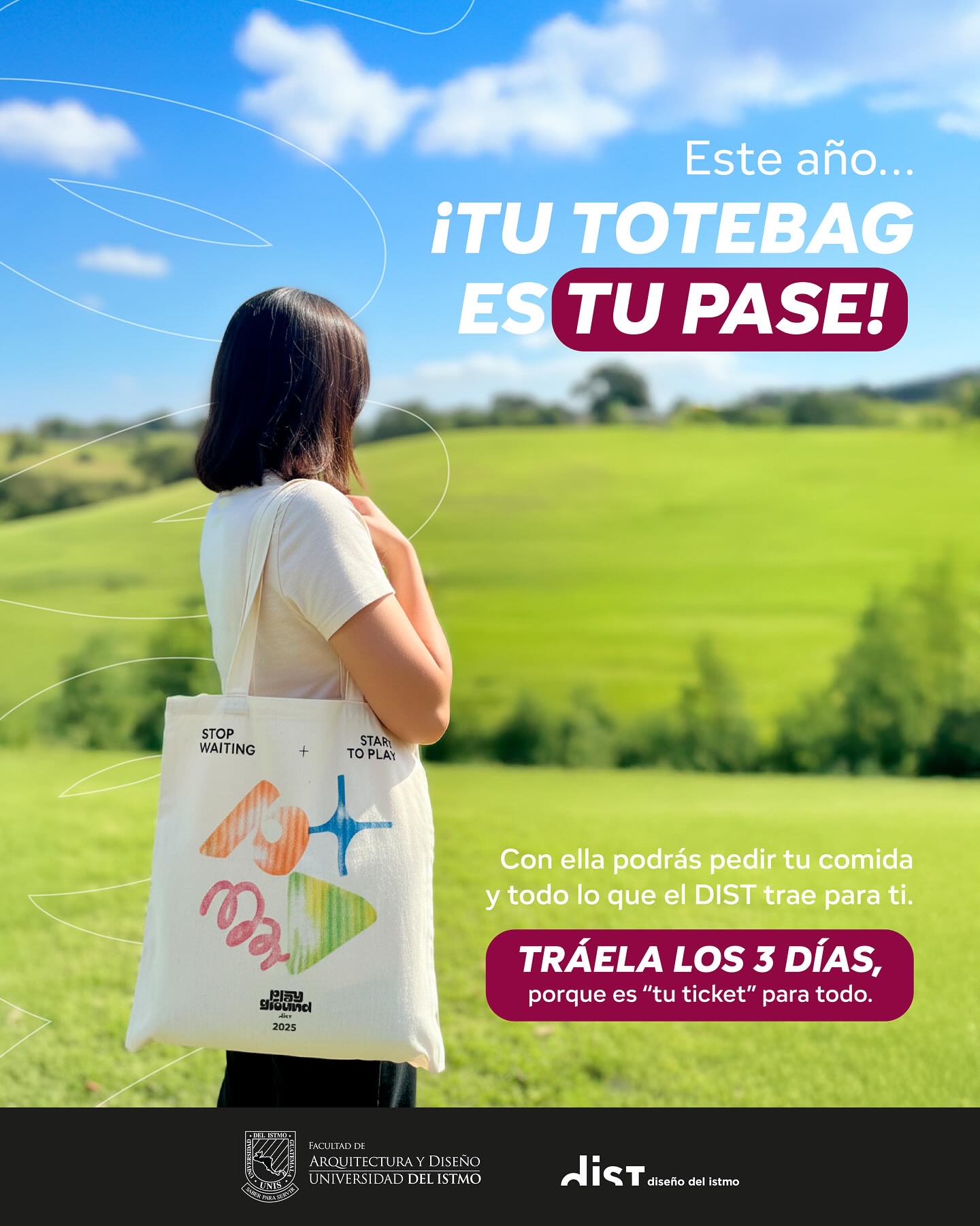 Este año en el DIST no hay brazaletes…
¡tu totebag es tu pase! 🔥
✔️ Con ella pedís tu comida
✔️ Reclamas lo que el evento trae para ti
✔️ Es tu “ticket” para todo
⚡ No la olvidés: tráela los 3 días
#DISTunis #PlaygroundDIST