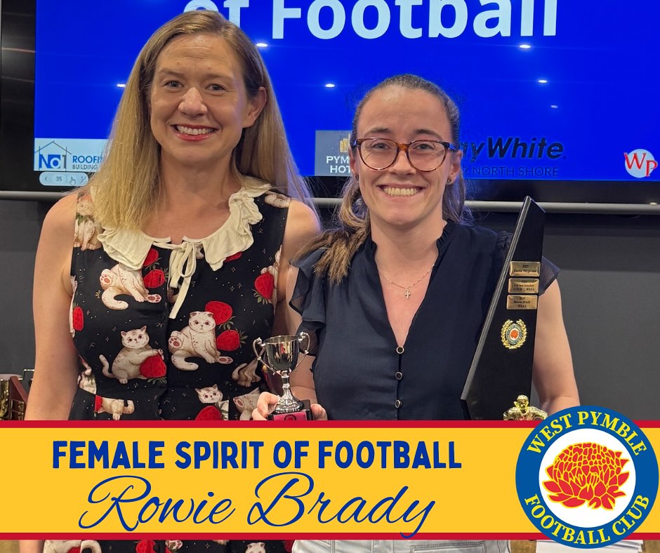 Rowie Brady, Female Spirit of Football, 2025 💛💙
This award recognises the fairest and most sporting player, or the best team player in a female team.
The nomination entry speaks for itself re this person’s heart and spirit:
“This player is new to soccer this year and has been such a burst of energy and joy in our team. She never misses trainings or games (unless away) and always puts her best foot forward.
She has been playing with a broken toe for the past couple of weeks and that has not affected her at all!
She was initially nervous to go in goals when her name was came up on our goalie spin the wheel but she not only put her best foot forward and had an awesome game that day but also volunteered to go in goals for all games after that and to get more confident she went to monday night keeper trainings and asked our coach (who is a keeper) for tips every game and training session.
She always shows up to games with a positive energy, she always tries her best and is there for a good chat, every team night or event, she is there with a smile on her face and a joke at the ready.”
This player also dislocated her shoulder and fractured her collarbone not long into the first half of the last game of the season but continued to play, finishing the first half before admitting she was in pain!
This year we are thrilled to announce the Female Spirit of Football Champion is Rowie Brady from the Women’s All Age, Div 4, Cyclones! 💛💙
