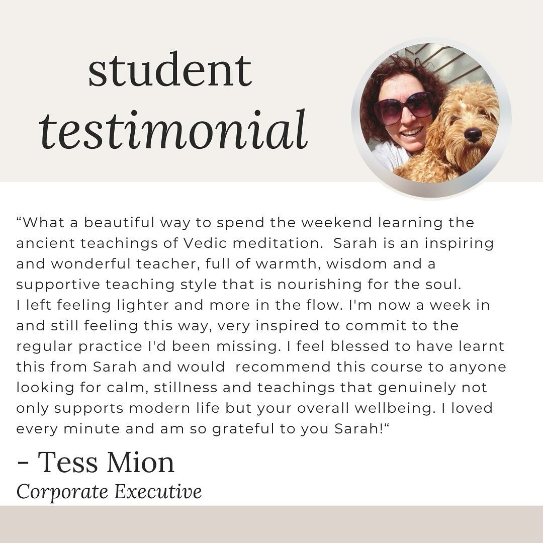 Thanks to @tessiem for this lovely testimonial.
I would love to share my Vedic meditation course MEDI STEADY GO with anyone else who is looking for calm over chaos as we reach the end of this year.
This will be my last in person course for 2025.
It will be held in my meditation studio in Castlecrag, Sydney on the weekend of the 28th and 29th of November.
You can register via links on my website www.sarahsusak.com
If you cannot make that weekend, DM me to join my waitlist for 2026.
Or if you want to learn more, you can DM me to set up a 1:1 chat before you register.
Close out this year ready to start 2026 in a new and more steady state of being.
ARE YOU MEDI?
#meditate #medisteadygo #areyoumedi #vedicmeditation #calm #steady #stress