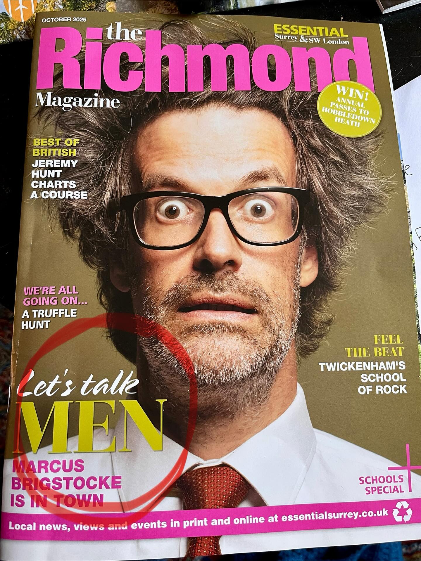 On the cover! It was fabulous talking to Marcus Brigstocke about men’s mental health including how men can feel happier. #interviewer #marcusbrigstocke #richmond #men #mentalhealth #writer