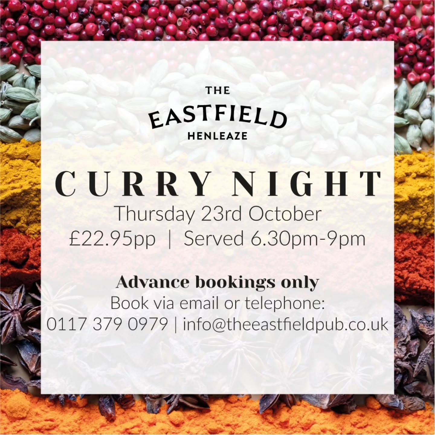 Curry night coming soon to @theeastfieldhenleaze. Book soon to avoid disappointment