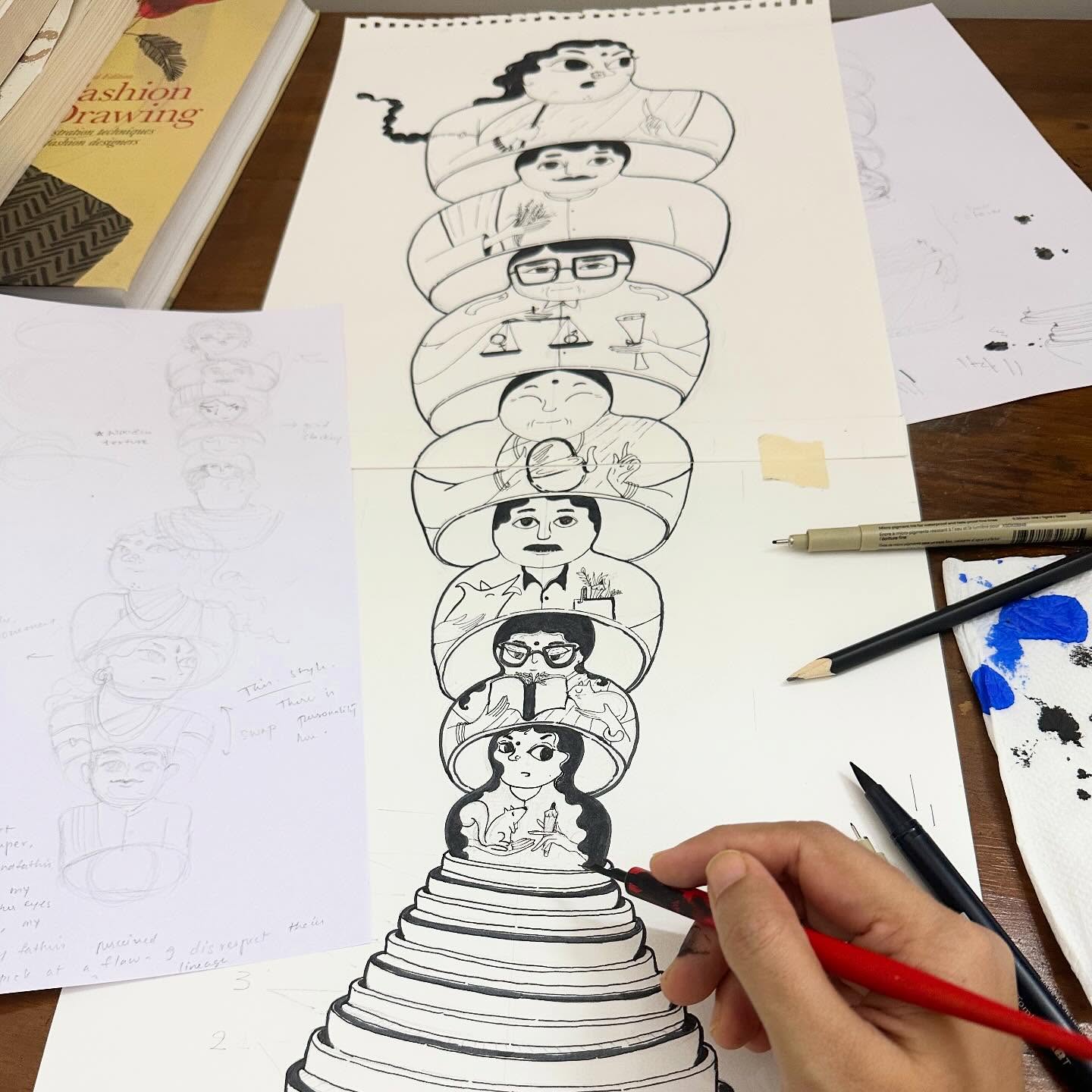 Made this illustration back in March. I wanted to present it in a way other than a digital post. After much fiddling and experimenting with my small home printer, here it is in ✨print✨ This along with many other works of mine will be available at @bazinega ‘s Indie Ink festival, Bangalore from today till Sunday.
Russian matryoshka doll, editorial illustration, concept illustration, ink, riso effect