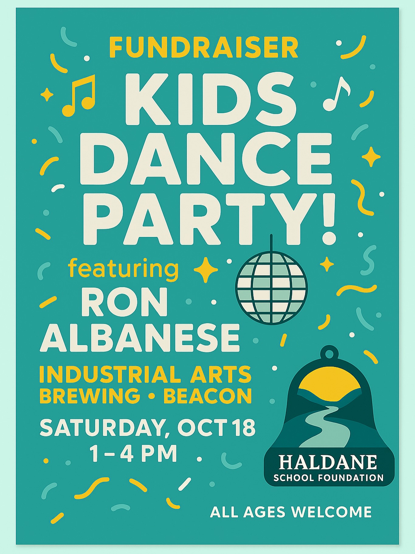 kids dance party fundraiser! 🎉 featuring ron albanese at industrial arts brewing in beacon 🍻
saturday, october 18 from 1–4pm 💃🕺
fun for all ages — come dance, sing & support a great cause!
