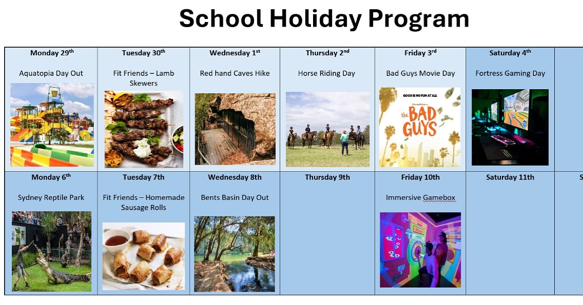 🎉 School Holidays are nearly here! 🎉
Next Monday we kick off our jam-packed 2-week School Holiday Program.
We’ve got some seriously fun activities lined up and can’t wait to make unforgettable memories with our crew.
Stay tuned for the highlights… it’s going to be an adventure! 🚀