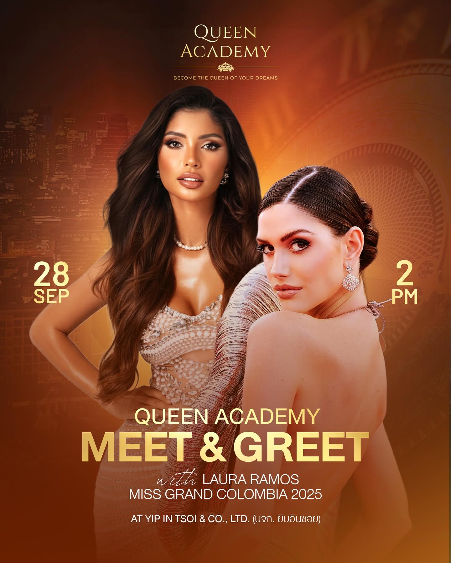 Queen Academy Meet & Greet
This Sunday, 28 September at 2 PM
Step into an unforgettable afternoon with our Miss Grand Colombia 2025 @lauramosss and Isabella. Experience the elegance of the catwalk, capture beautiful photos, and enjoy the rare opportunity to ask them your questions. Best of all, this exclusive event is completely free of charge.
Join us this Sunday at 2 PM and be part of this rare and unforgettable afternoon with our queens ✨