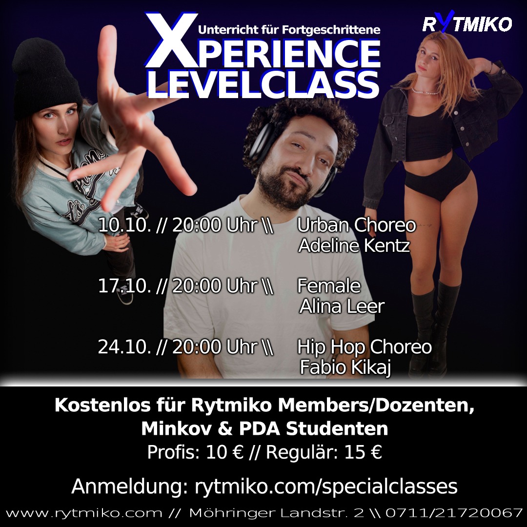Liebe Freunde,
hier sind die Termine für unsere kommenden Xperience Classes.
>
Bitte beachtet, dass unsere Xperience Class ab Oktober immer freitags ab 20 Uhr stattfindet!
>
Da unsere Xperience Class zu 100 % von uns gesponsert ist und alle Einnahmen den Künstlern zugutekommen, findet eine Class erst ab 5 Personen statt, weswegen eine Voranmeldung über unsere Homepage, zwingend erforderlich ist. Wir bitten um Verständnis und freuen uns auf ein paar schöne classes mit euch.