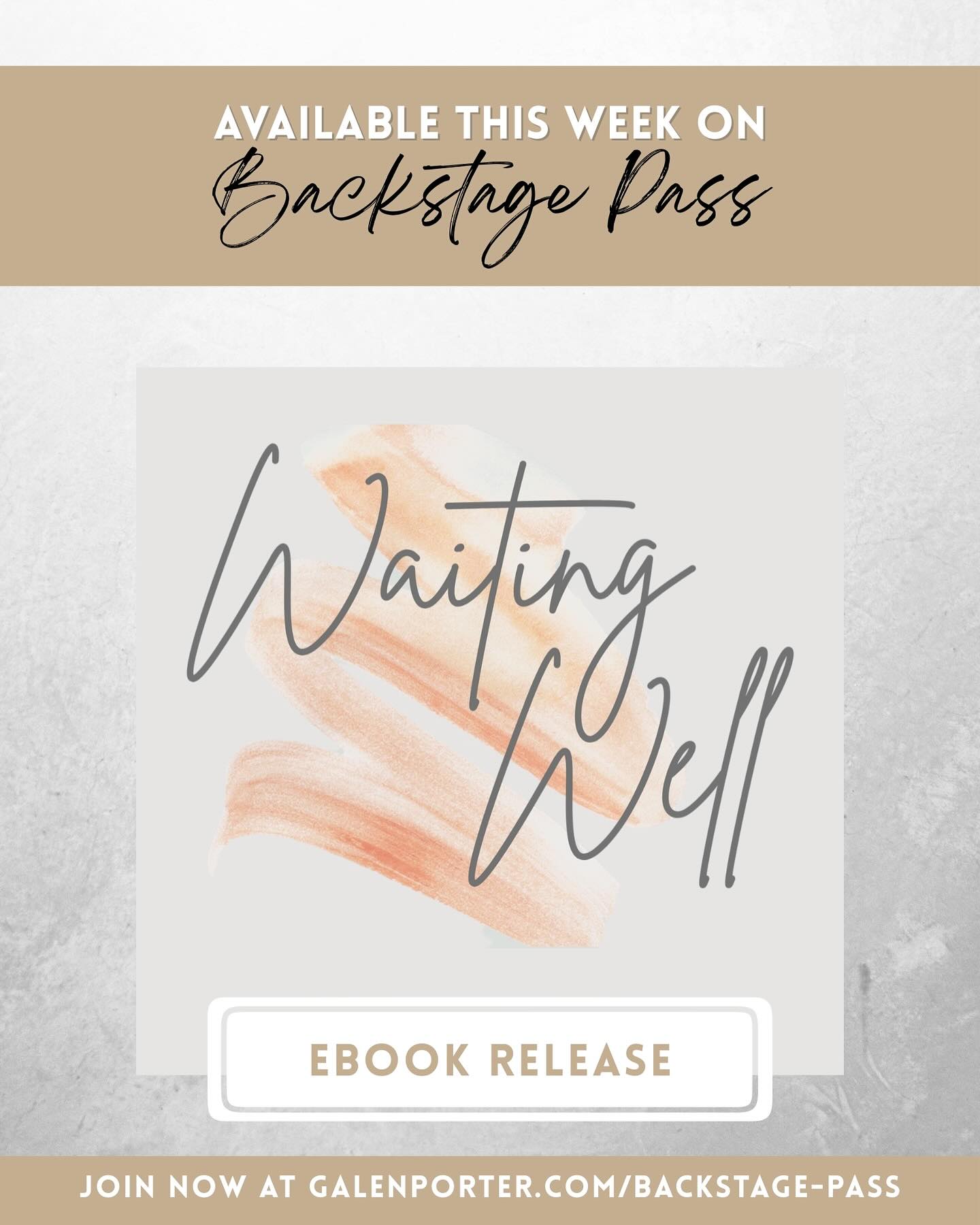 Hey guys! Tomorrow 9/26, Iām releasing my first Ebook āWaiting Wellā exclusively for you Backstage Pass members! We all face seasons of difficulty and hardship - those times when it feels like youāre just stuck at the shoreline waiting for your ship to come in, wondering if it ever will. And what matters most in those seasons of waiting on the Lord, is learning to wait well with the right attitude.
Last week, I actually touched on this topic in my Crew and Company Podcast, featuring my brother and fellow musician @kickknowledgeofficial. So, I hope this short devotional Ebook will motivate you and encourage you to keeping waiting well on the Lord, no matter what youāre facing. God bless!
_____________________________________________
If youāre not yet a part of my Backstage Pass membership and would like to join, just click the link in my Bio and follow the sign up process. And be sure to follow me @galen.porter for more encouraging and inspiring music, and regular updates on upcoming projects!