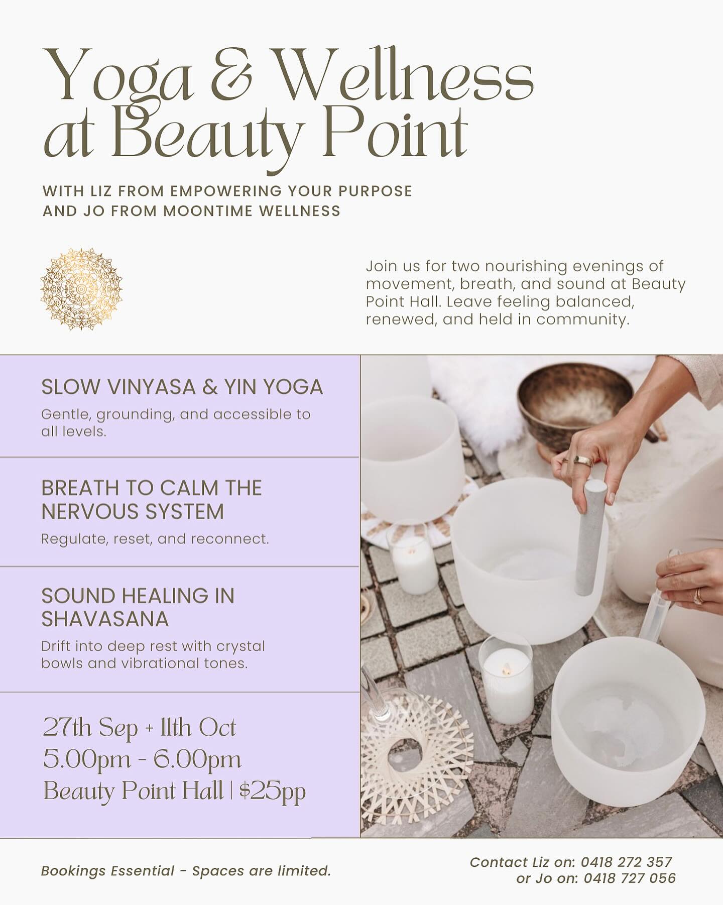 ✨ Stretch • Breathe • Restore ✨
Join us today at Beauty Point Hall for a nourishing yoga class
A gentle flow to soften the body, calm the mind, and reconnect with your inner stillness.#
✨Beginners welcome — come just as you are
Leave feeling lighter, calmer, and renewed
#BeautyPointYoga #EmpoweringYourPurpose #MindBodySpirit #TasmaniaEvents #GreensBeach #BeautyPointTas #YogaAndSound #moontidewellness