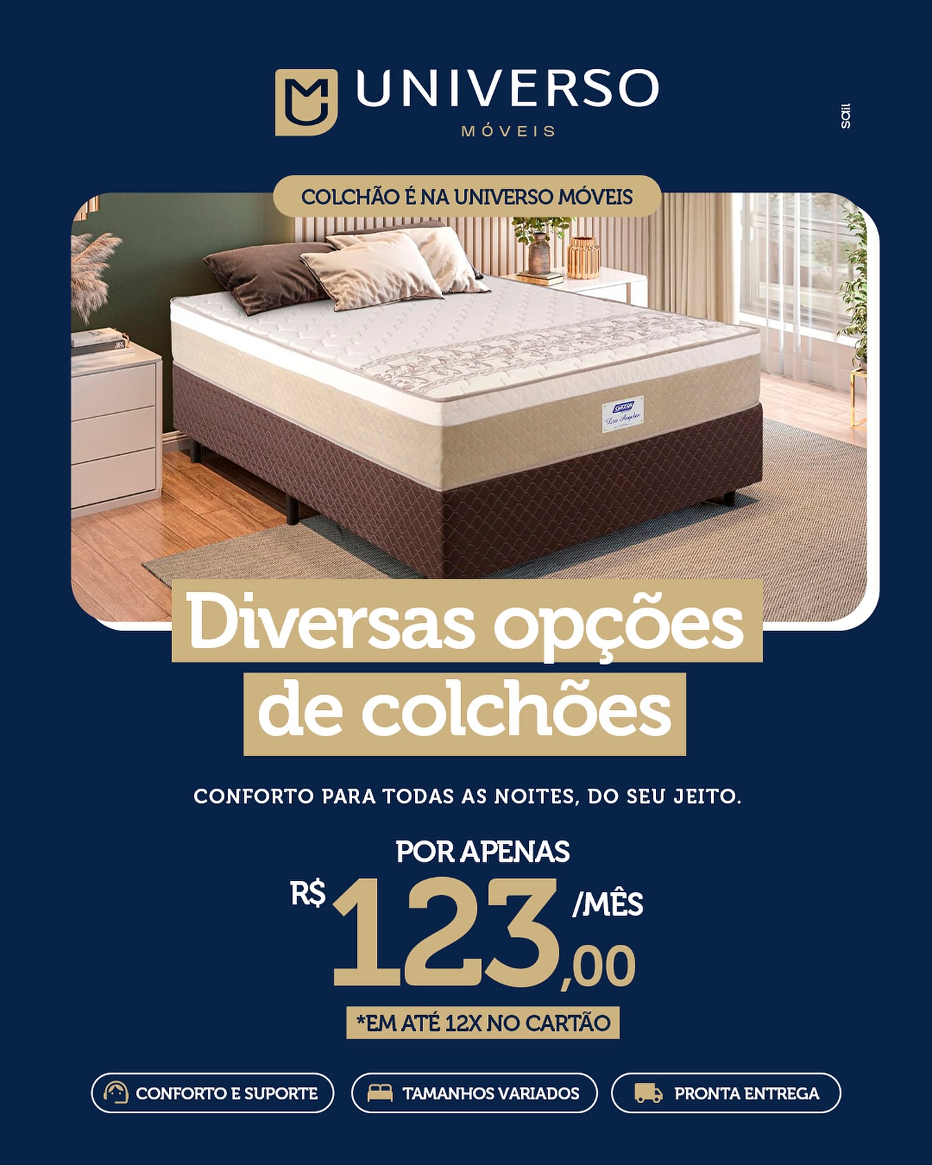 Dormir bem começa pelo colchão certo.
Na Universo Móveis, você encontra diversas opções de colchões para cada perfil de sono e tamanho de quarto.
E o melhor: a partir de R$ 123,00 por mês, em até 12x no cartão.
Visite nossa loja, teste os modelos e descubra qual combina com o seu jeito de descansar. Nosso time te ajuda a escolher com tranquilidade e o melhor custo-benefício.
📍Rua Paraná, 3479 – Centro
📲 (45) 99818-7287
#UniversoMóveis #Colchões #Conforto #QualidadeDeSono #CascavelPR #Móveis #BemEstar